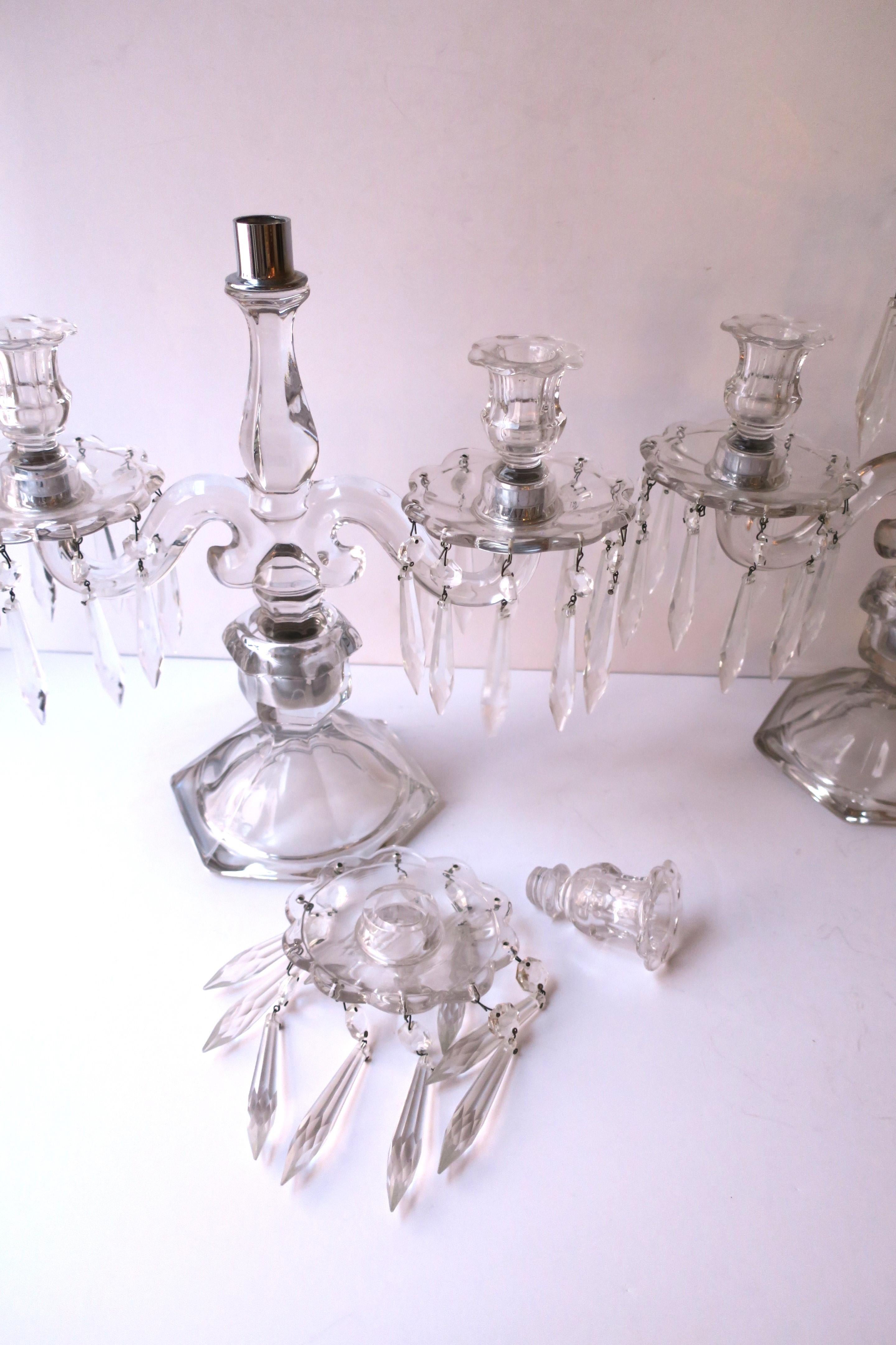 Crystal and Glass Candlesticks Candelabras, Pair For Sale 3