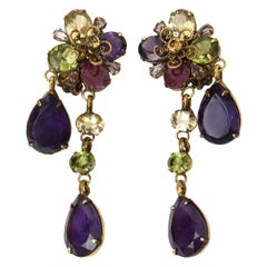 Boucles d'oreilles de style Iradj en cristal et verre:: vert et violet:: C&D