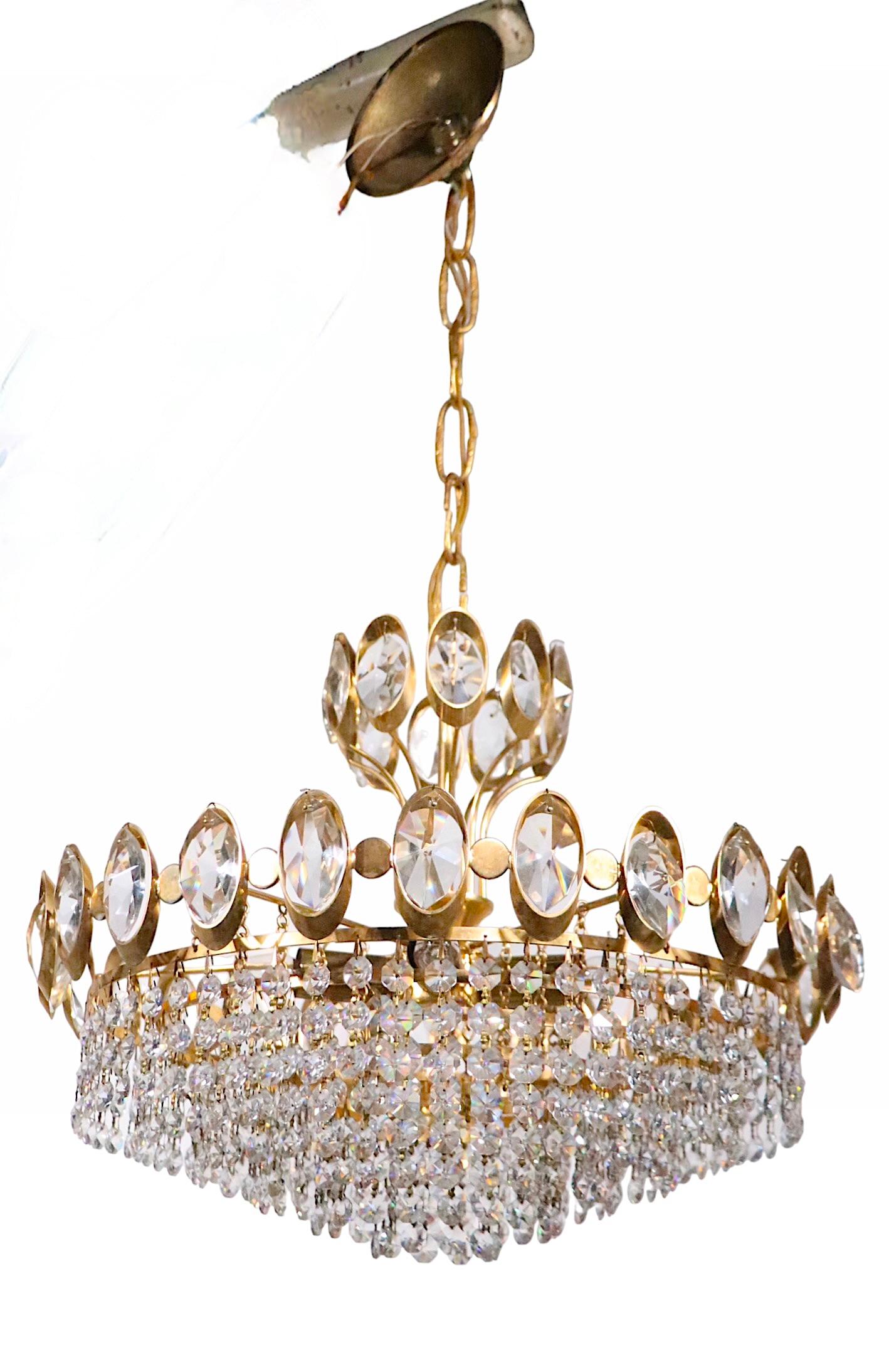 Metal Crystal and Gold Hollywood Regency Style Chandelier by Sciolari For Sale