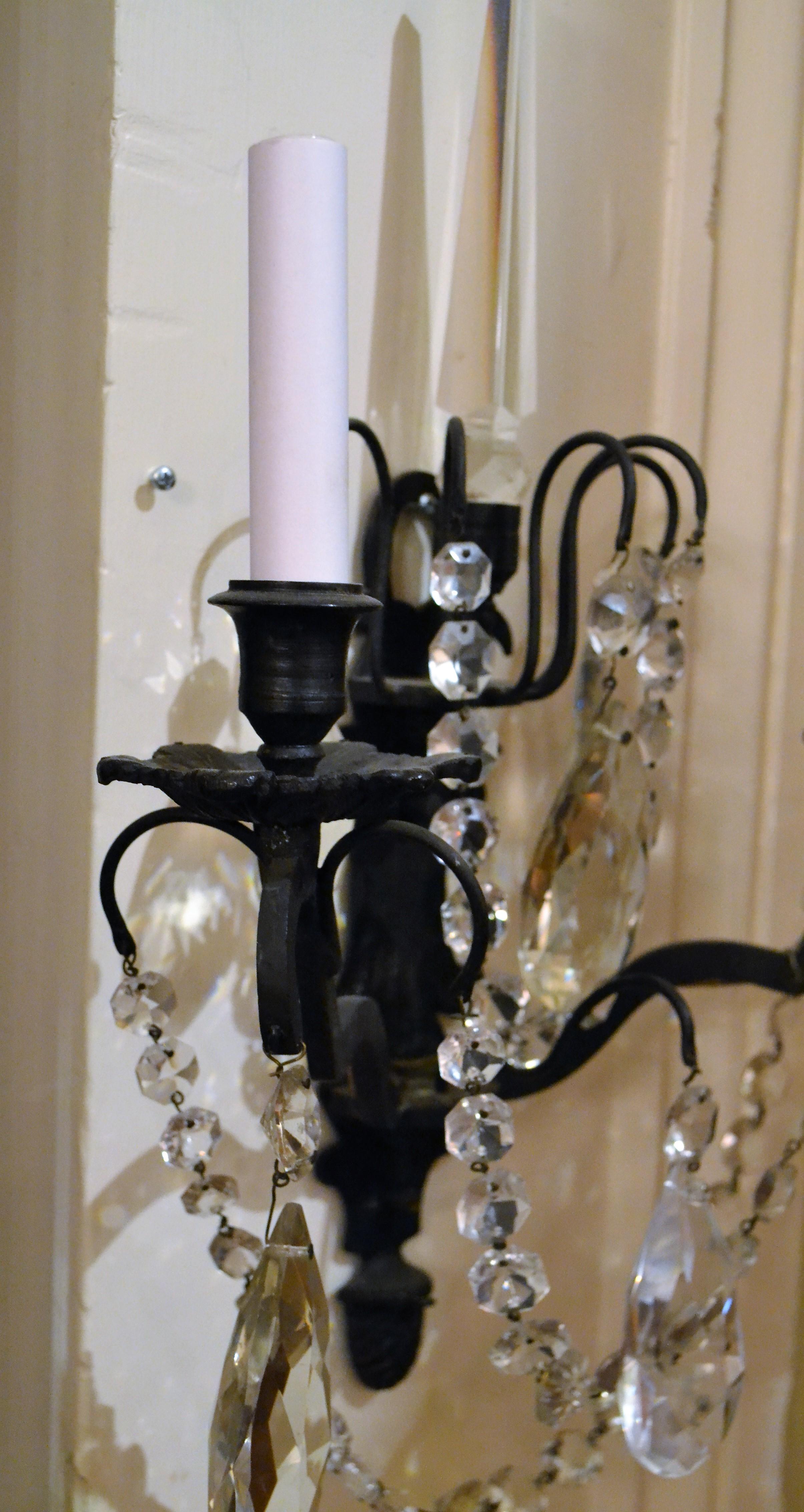 20th Century Crystal and Iron Sconces, circa 1930 For Sale