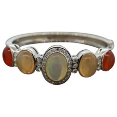 Crystal and Jelly Opal Diamond Gold Bangle Bracelet