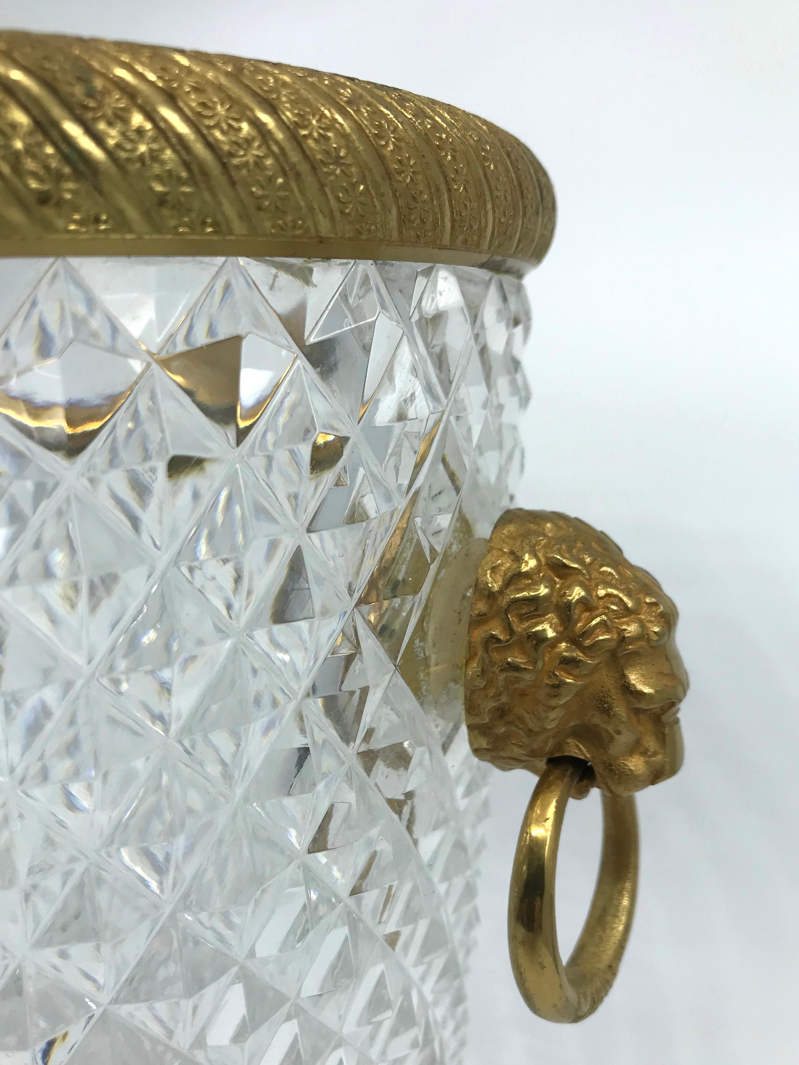 19th Century Crystal and Ormolu Lion Head Ring-Handle Champagne Ice Bucket For Sale