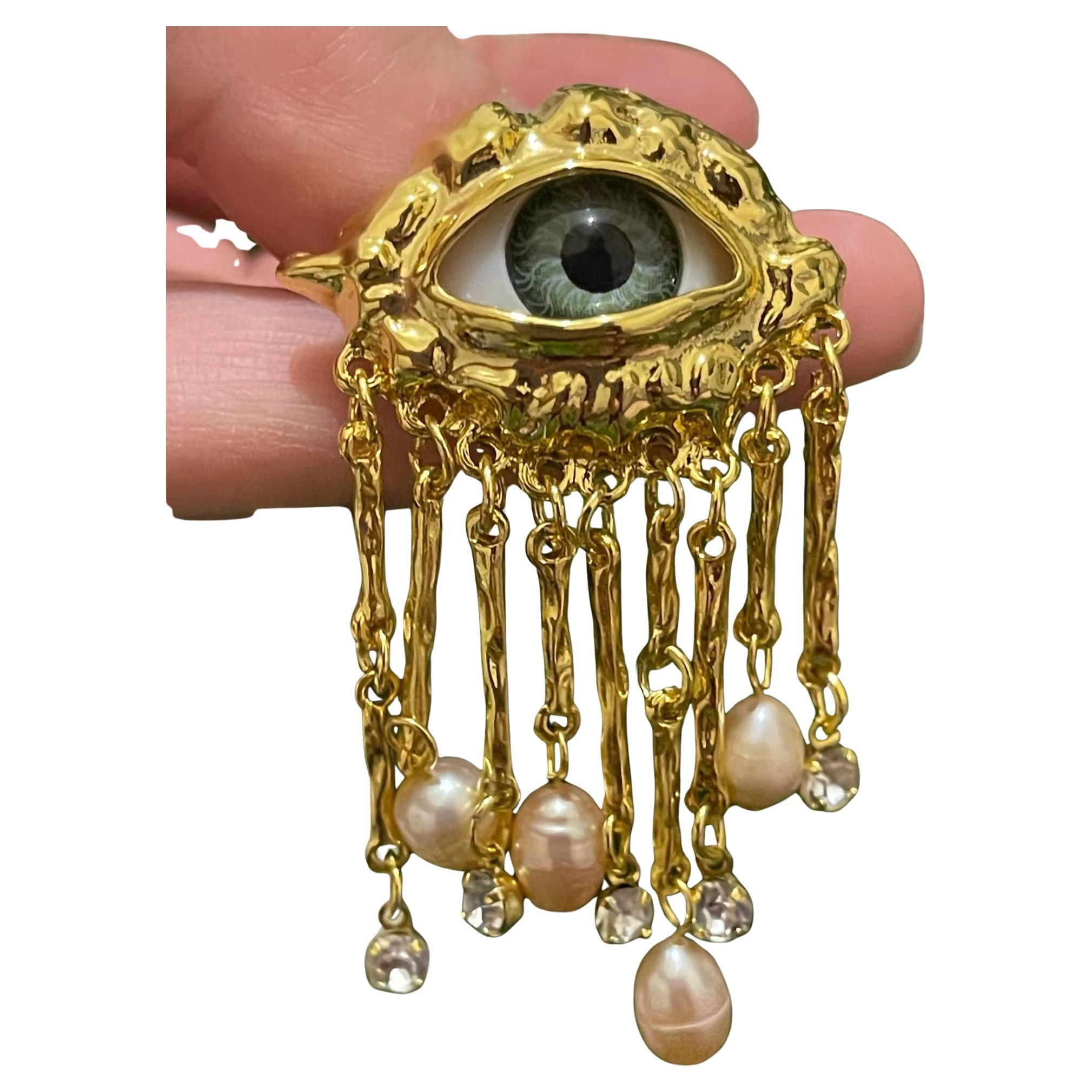 Spilla con cristallo e perla The Golden Eye, spilla di dichiarazione vintage