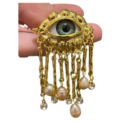 Spilla con cristallo e perla The Golden Eye, spilla di dichiarazione vintage