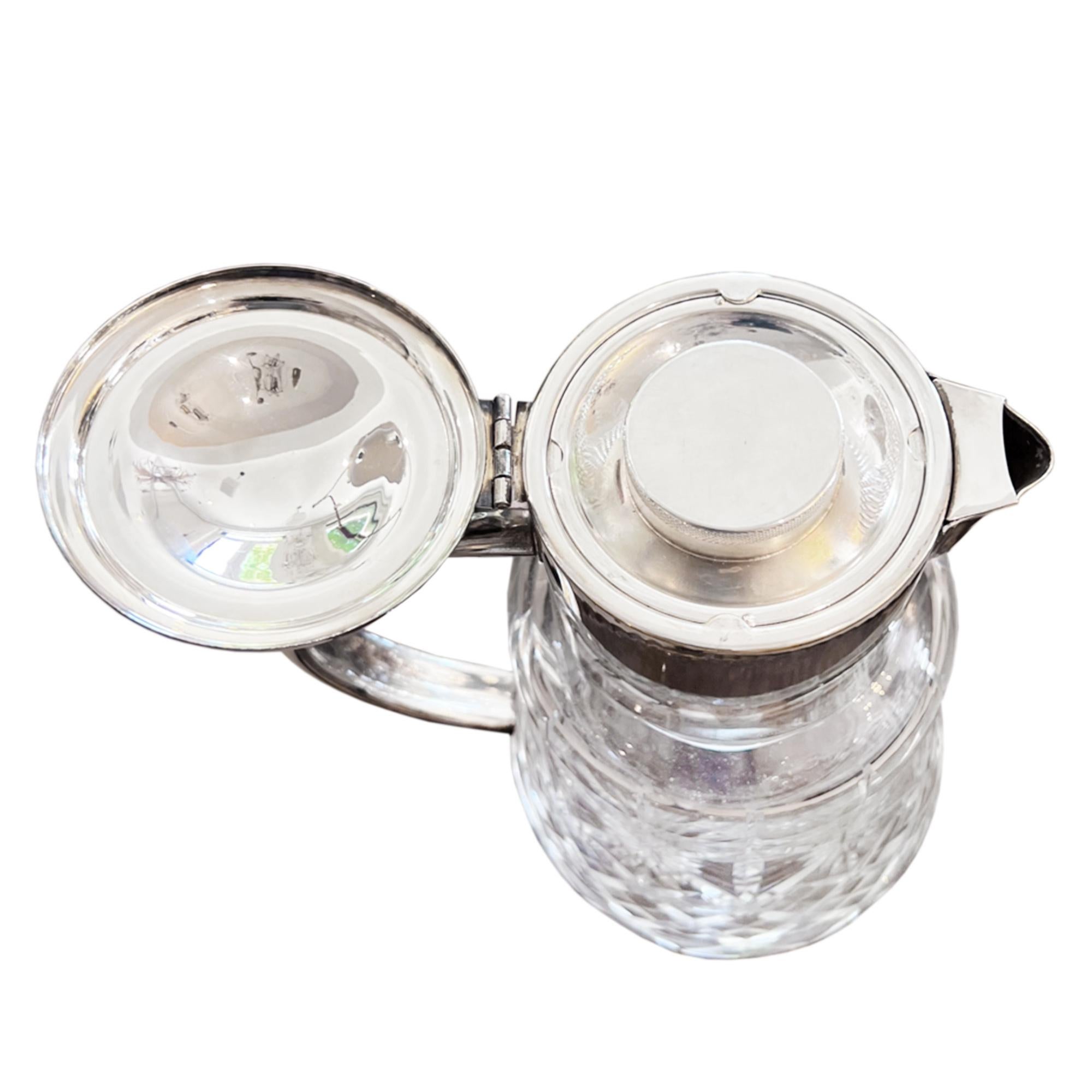 Hollywood Regency Crystal and Plated Ice Chamber Lemonade or Cocktail Jug, French 1920s For Sale