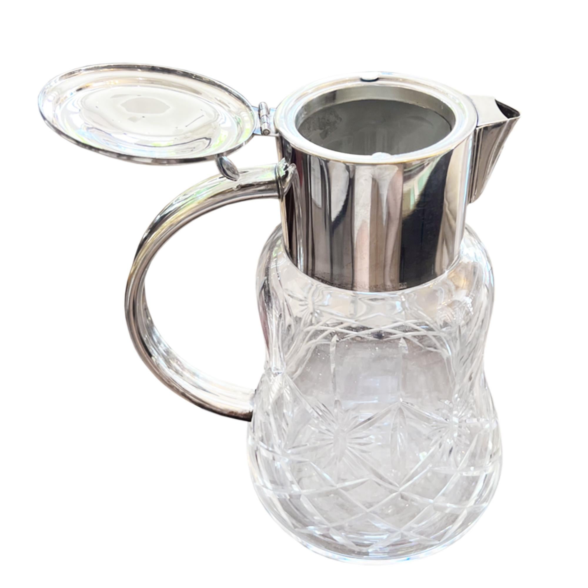 Crystal and Plated Ice Chamber Lemonade or Cocktail Jug, French 1920s In Good Condition For Sale In London, GB