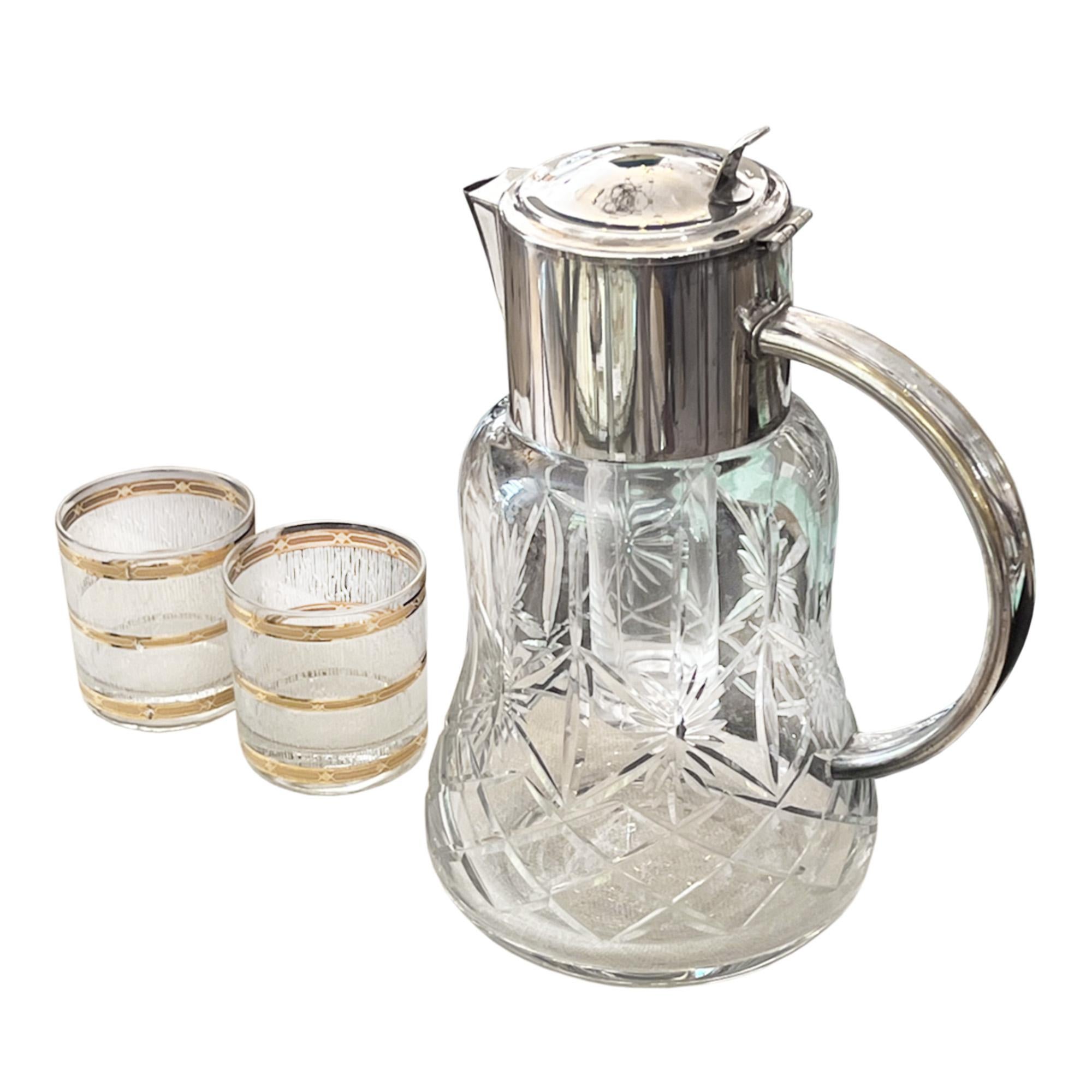 Crystal and Plated Ice Chamber Lemonade or Cocktail Jug, French 1920s For Sale 1