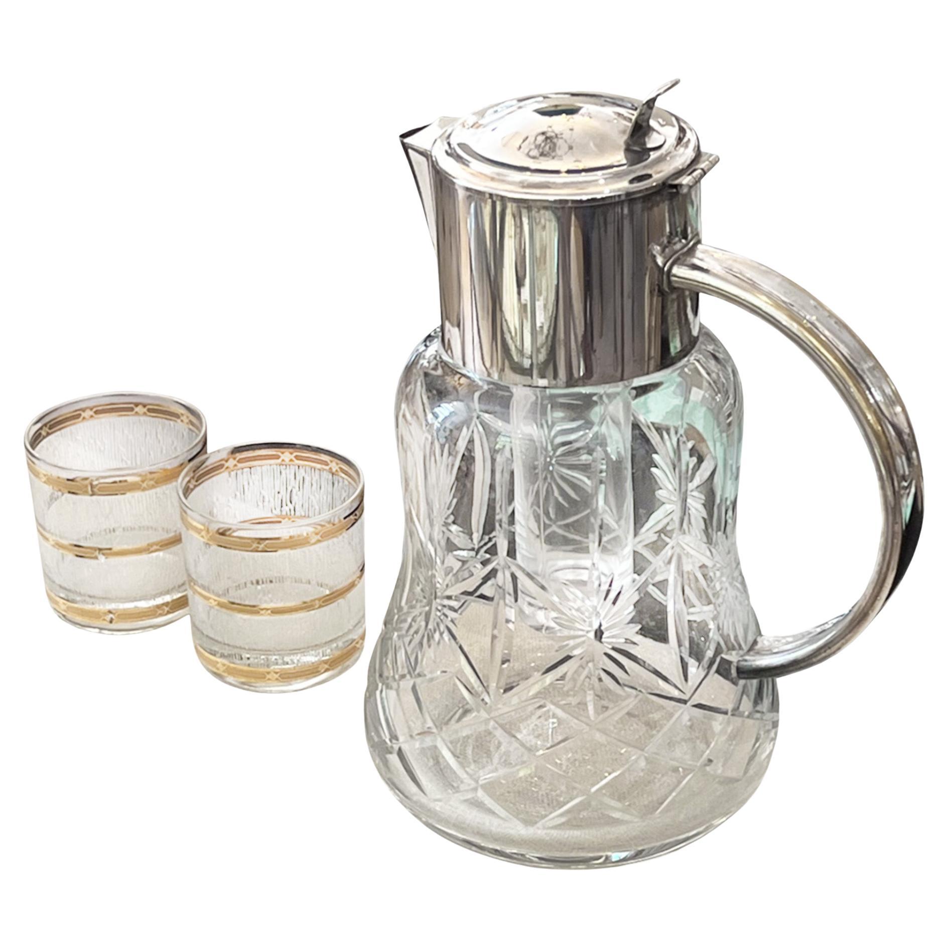 Crystal and Plated Ice Chamber Lemonade or Cocktail Jug, French 1920s For Sale