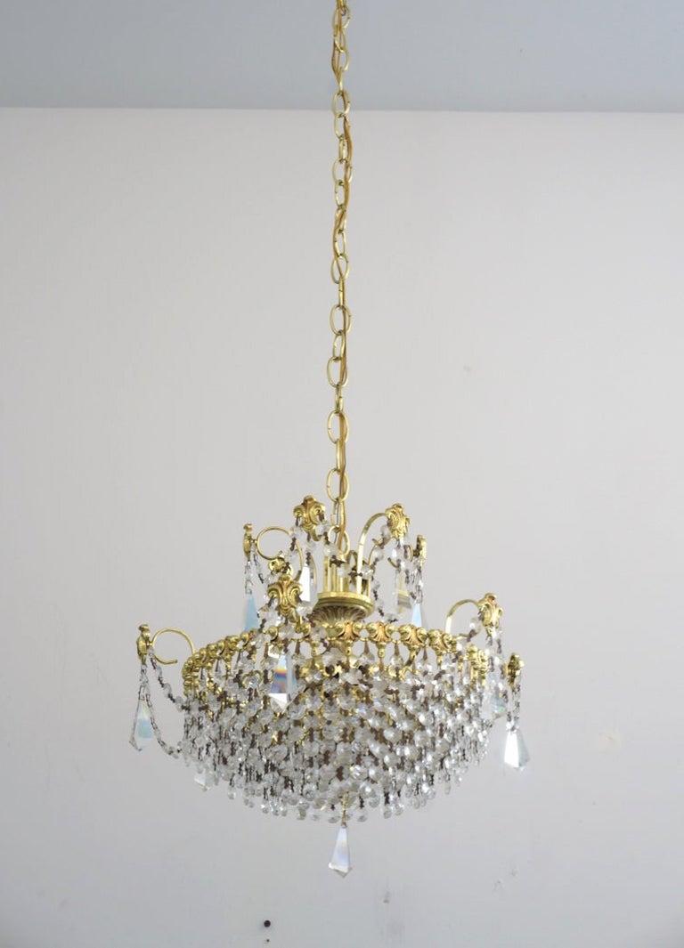 Crystal and Polished Brass Chandelier For Sale 4