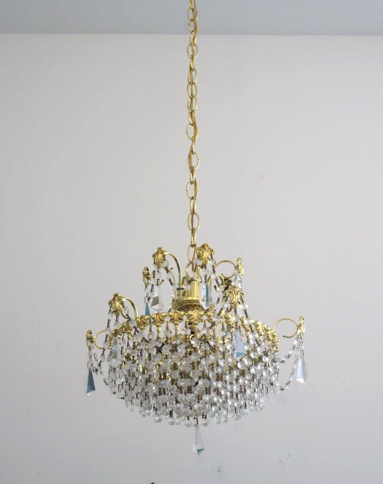 Crystal and Polished Brass Chandelier For Sale 5