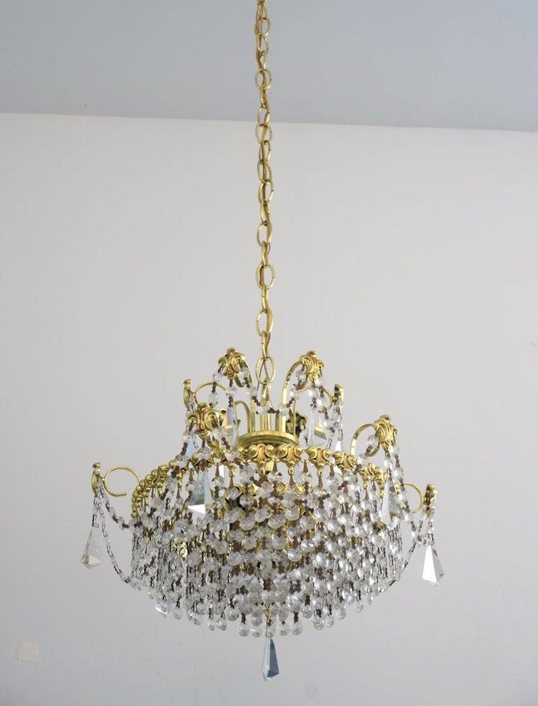 Crystal and Polished Brass Chandelier For Sale 7