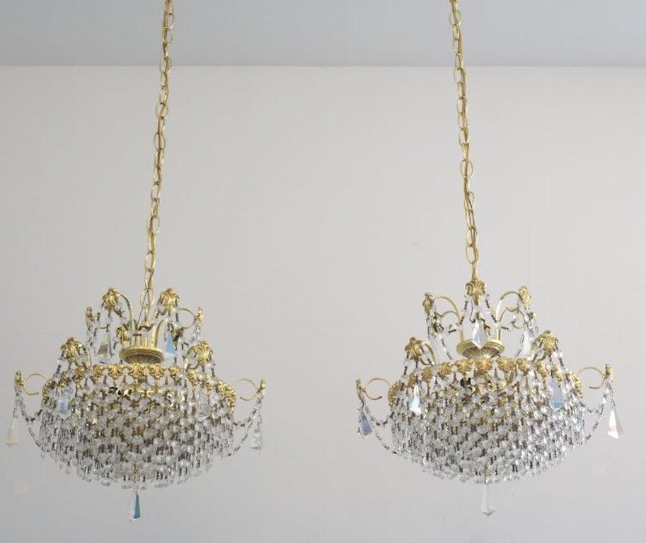 Crystal and Polished Brass Chandelier For Sale 8