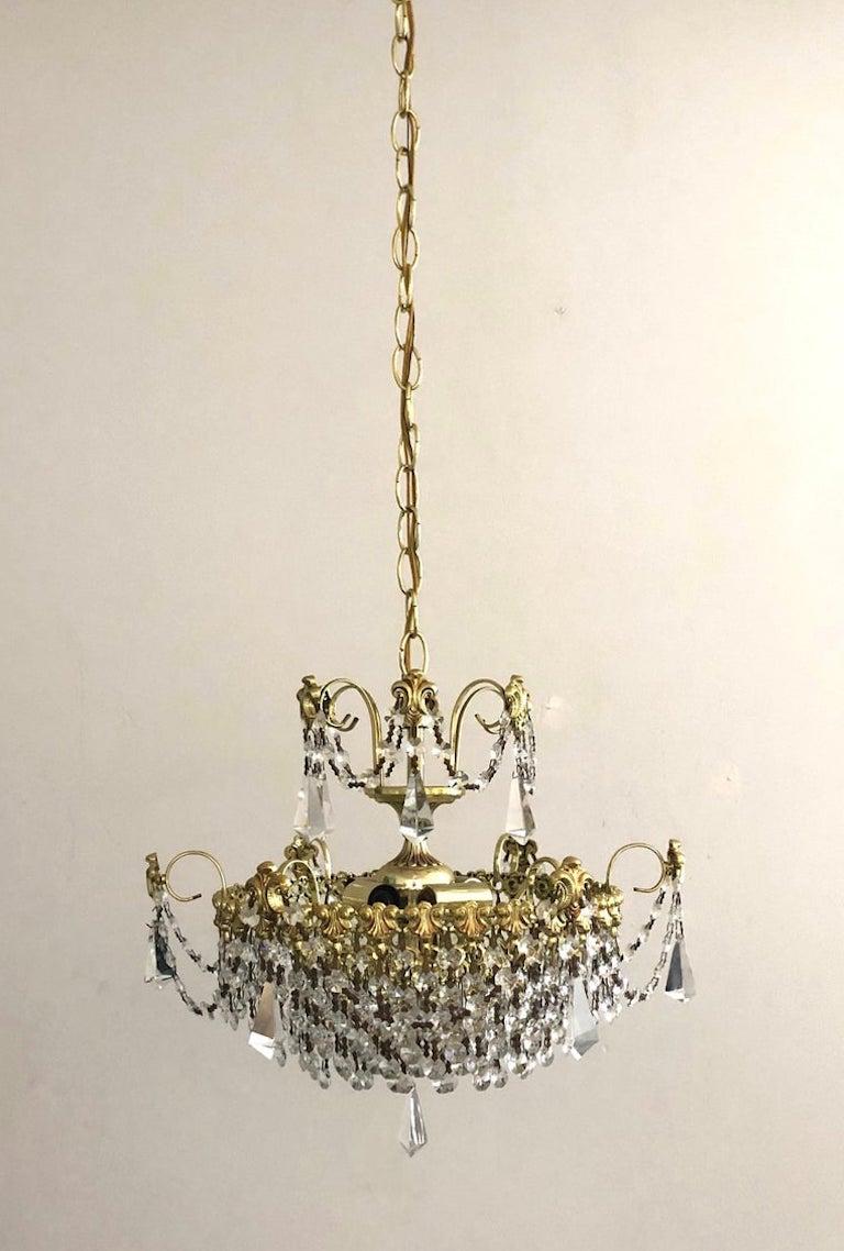 Crystal and Polished Brass Chandelier For Sale 9