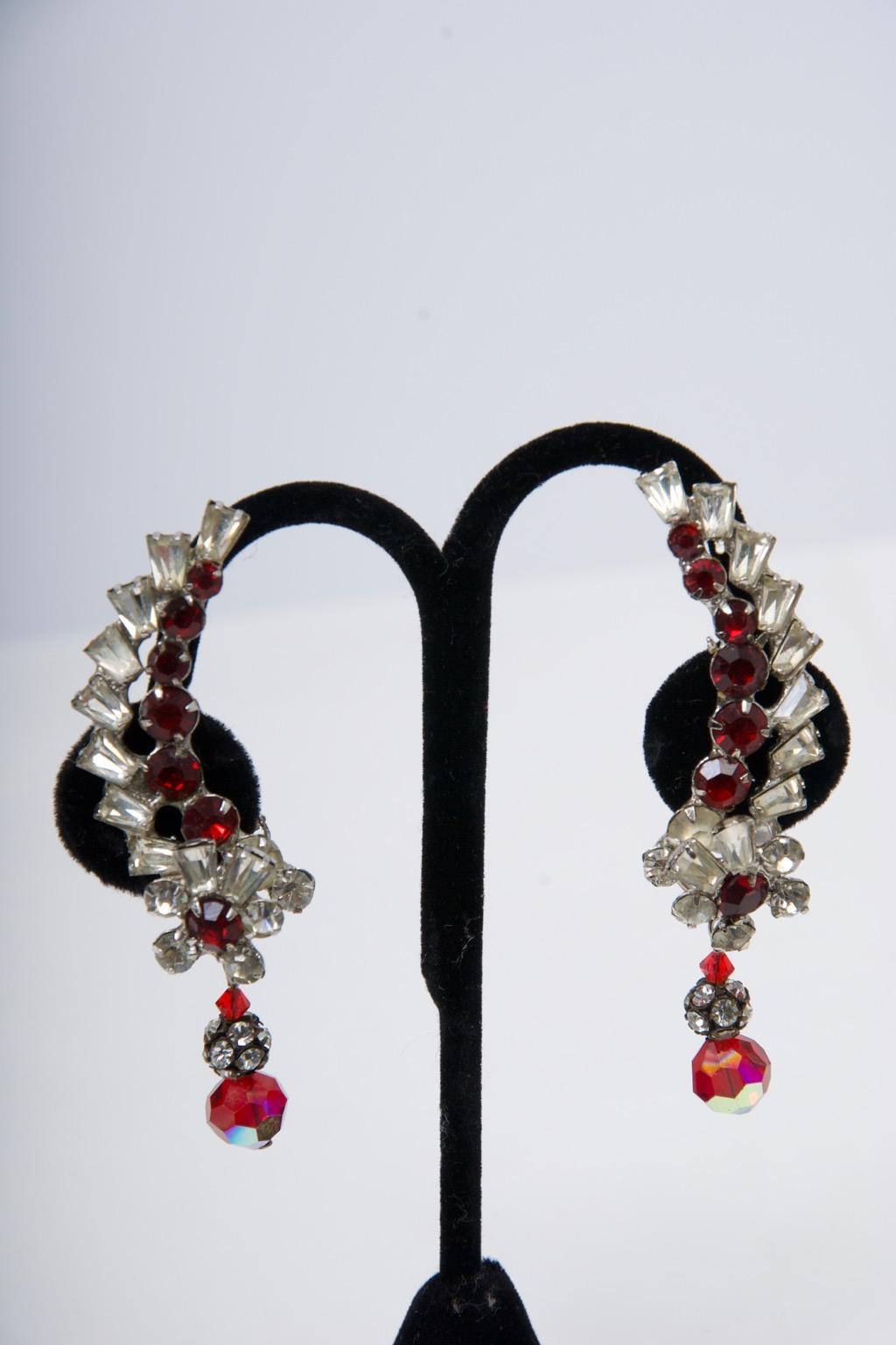 Crystal and Ruby Ear Clips For Sale 5