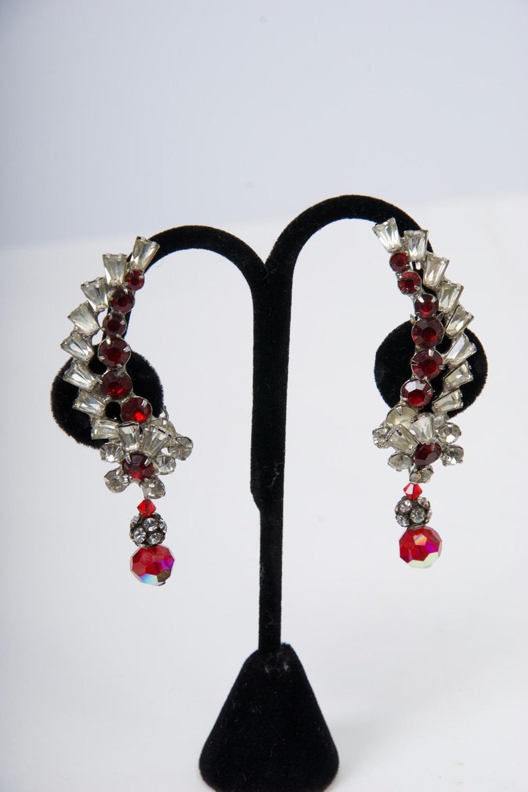 Crystal and Ruby Ear Clips For Sale at 1stDibs