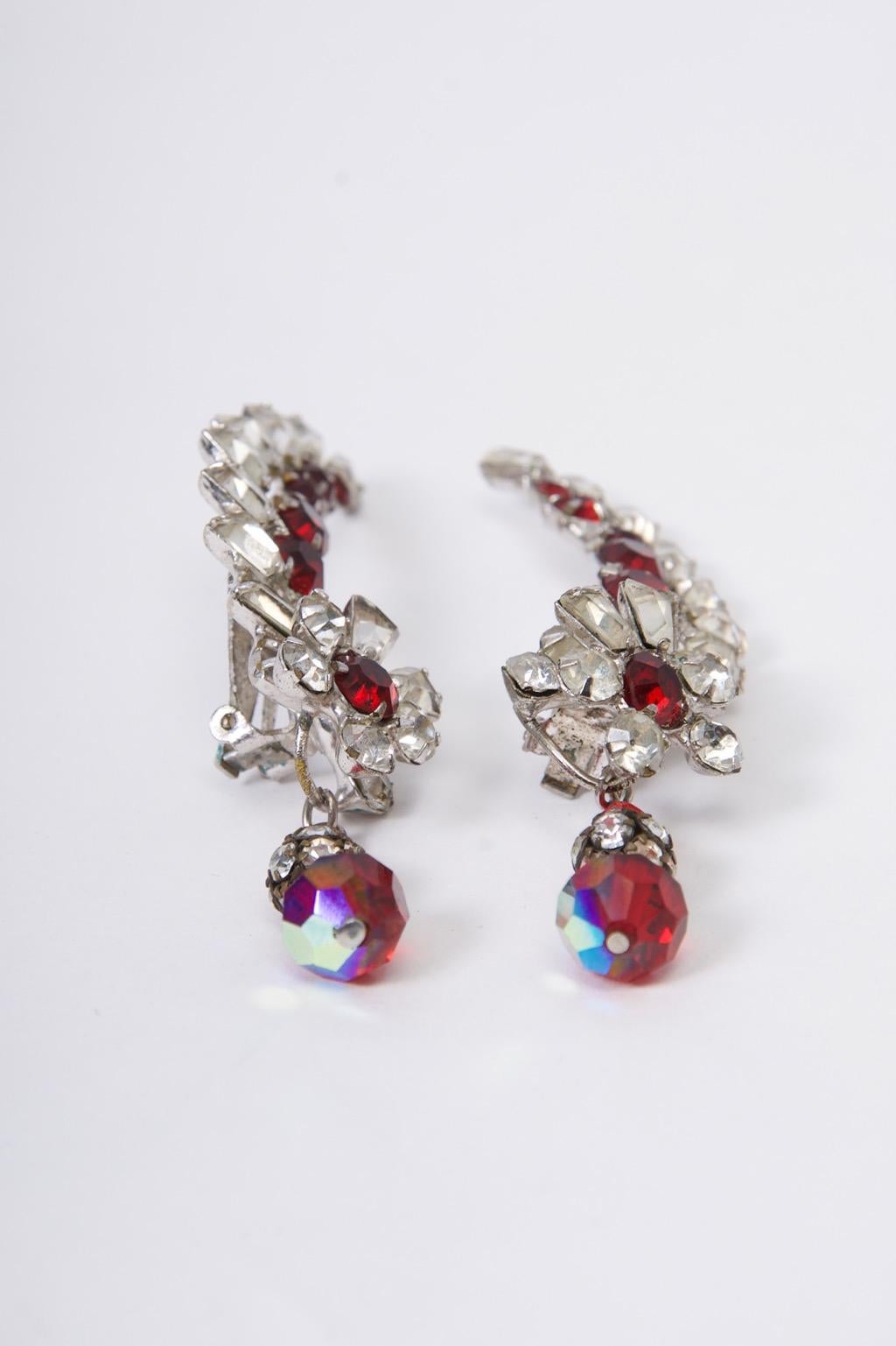Women's Crystal and Ruby Ear Clips For Sale