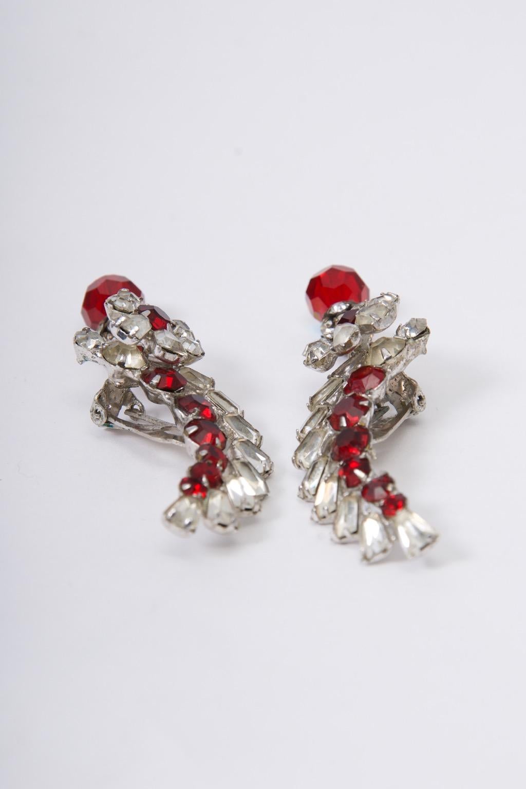 Crystal and Ruby Ear Clips For Sale 1