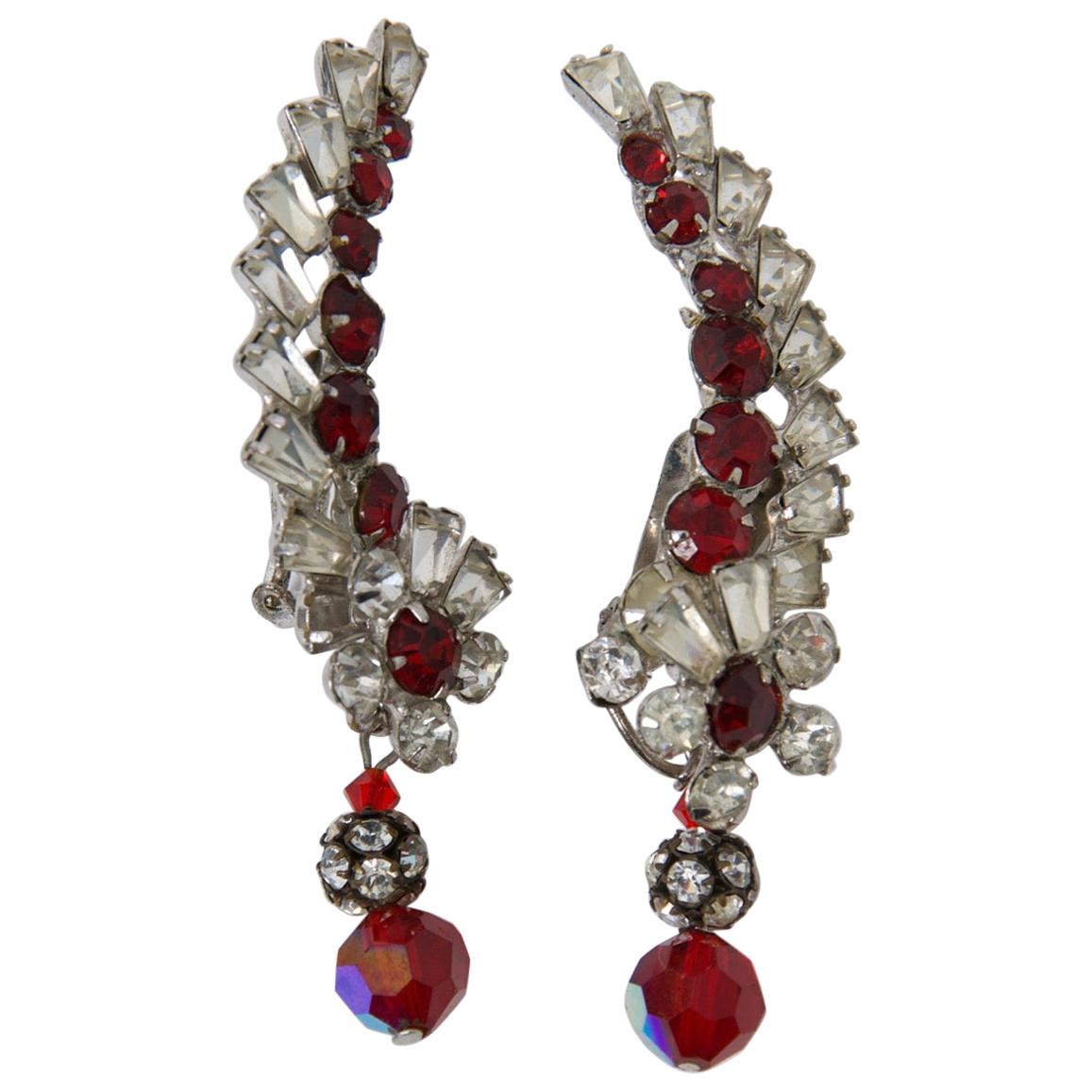 Crystal and Ruby Ear Clips For Sale