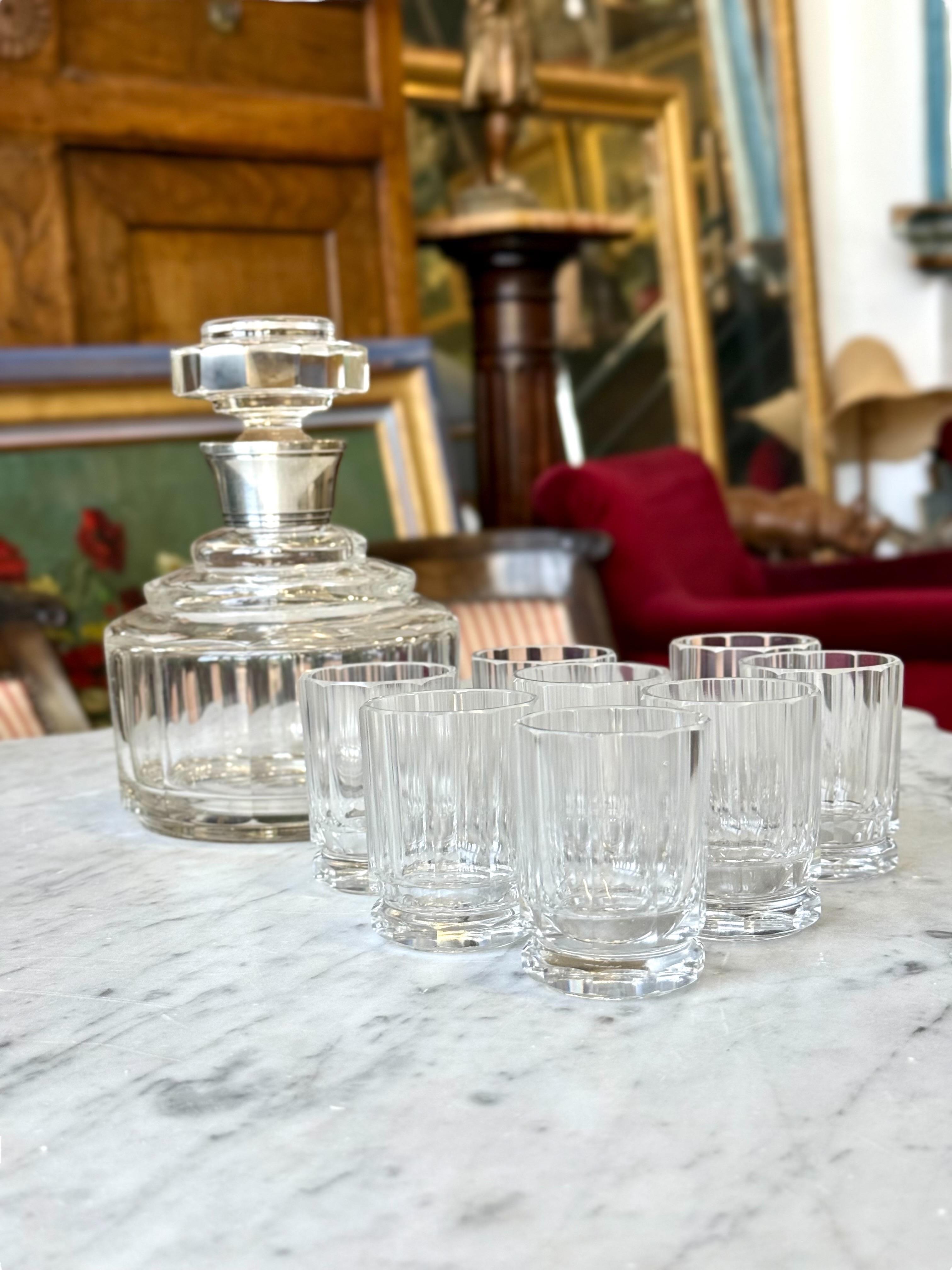 Crystal and Silver Decanter with Eight Matching Liqueur Glasses, c.1900 For Sale 15