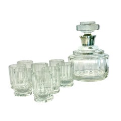 Crystal and Silver Decanter with Eight Matching Liqueur Glasses, c.1900