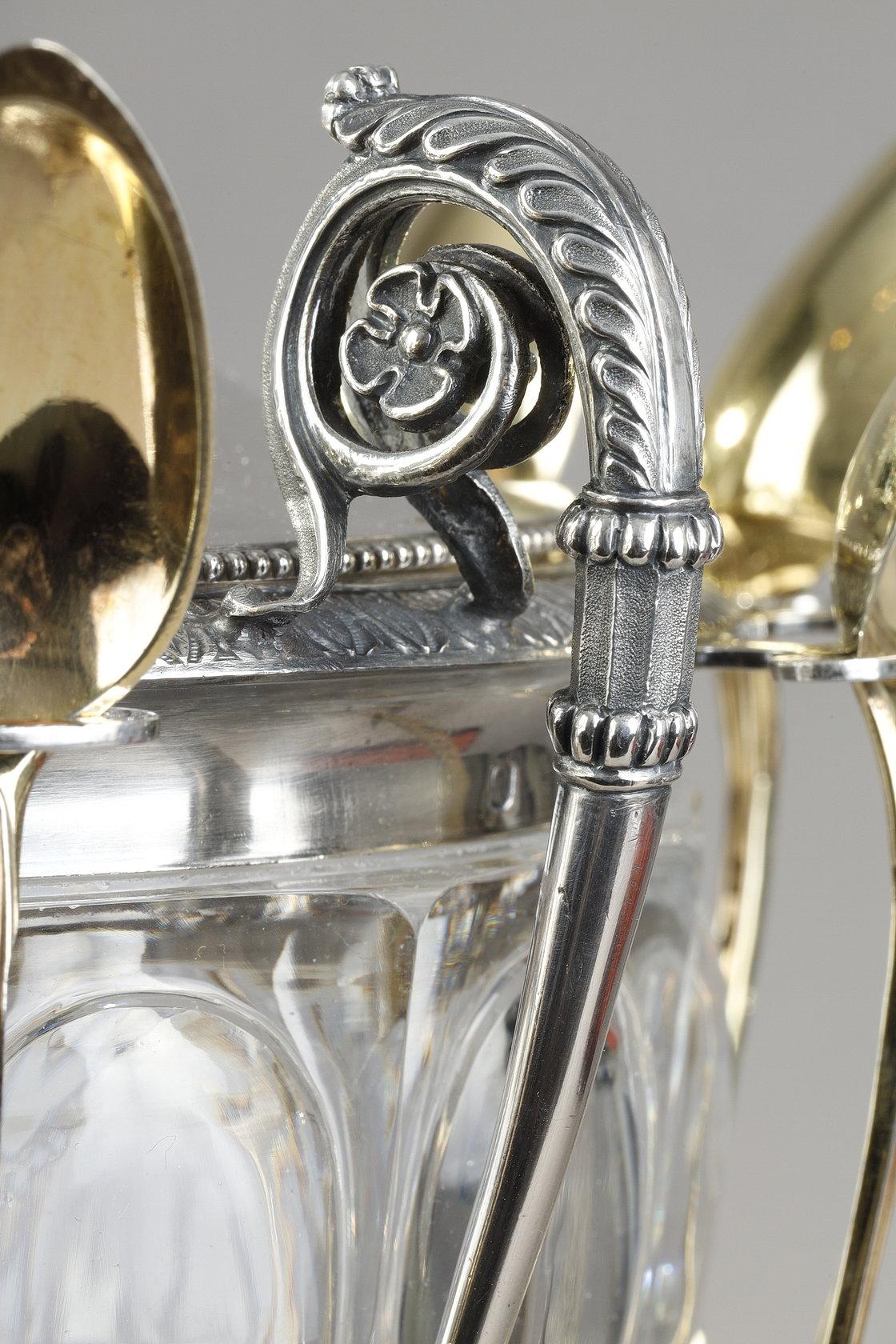 Bol à confiture ou à sucre en cristal et argent en vente 9