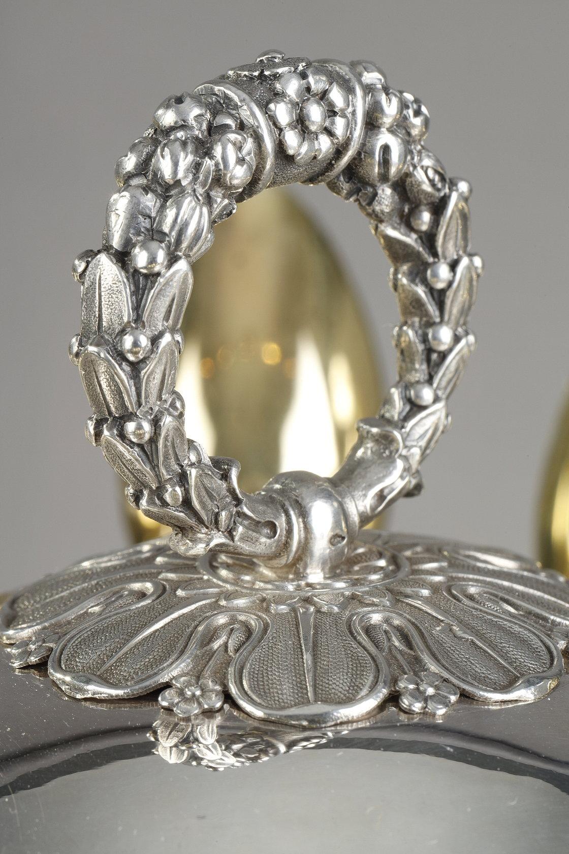 Bol à confiture ou à sucre en cristal et argent en vente 10