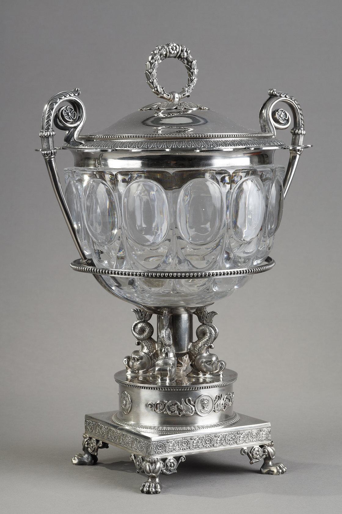 Bol à confiture ou à sucre en cristal et argent Bon état - En vente à Paris, FR