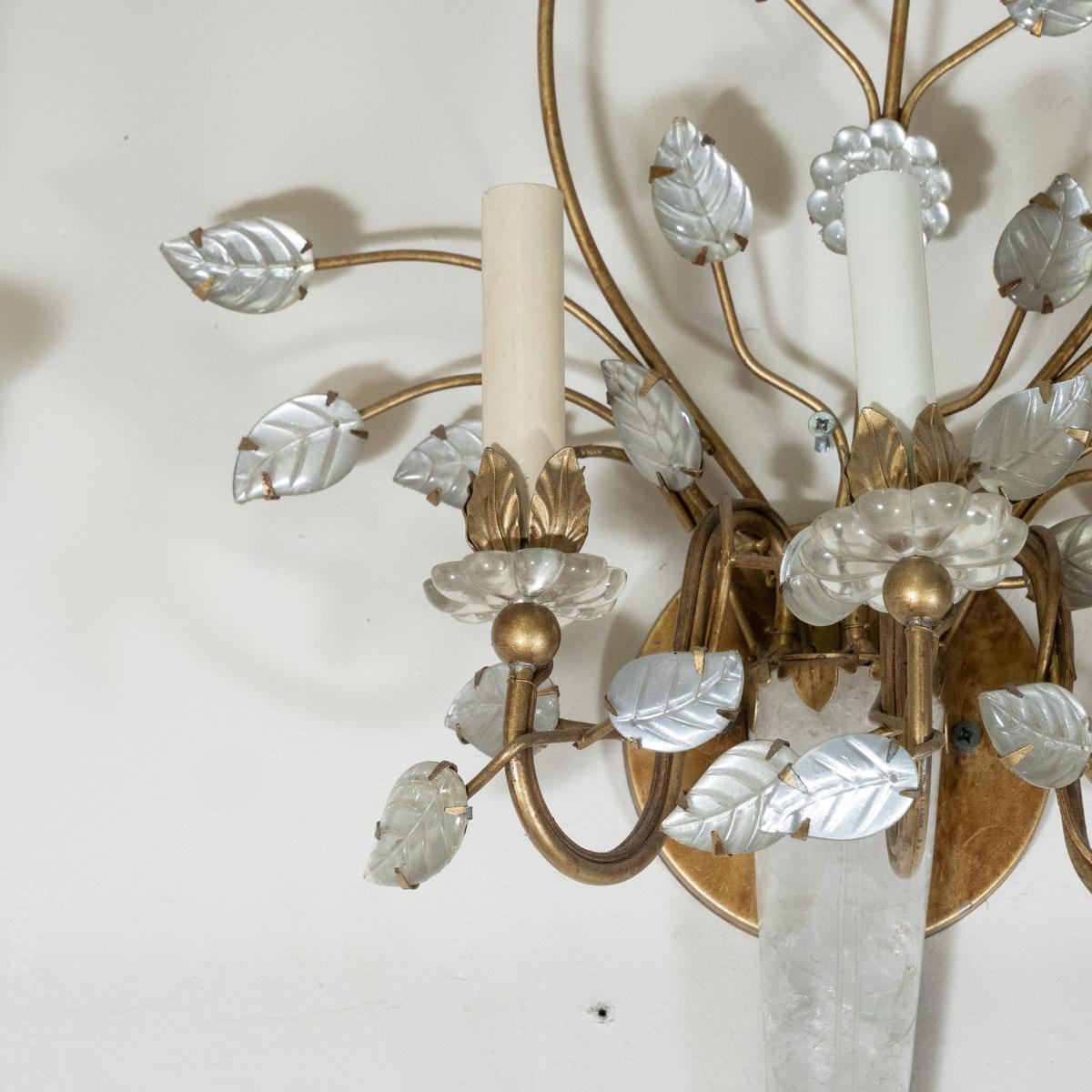Crystal and Silver Leaf Foliate Motif Sconce For Sale 2