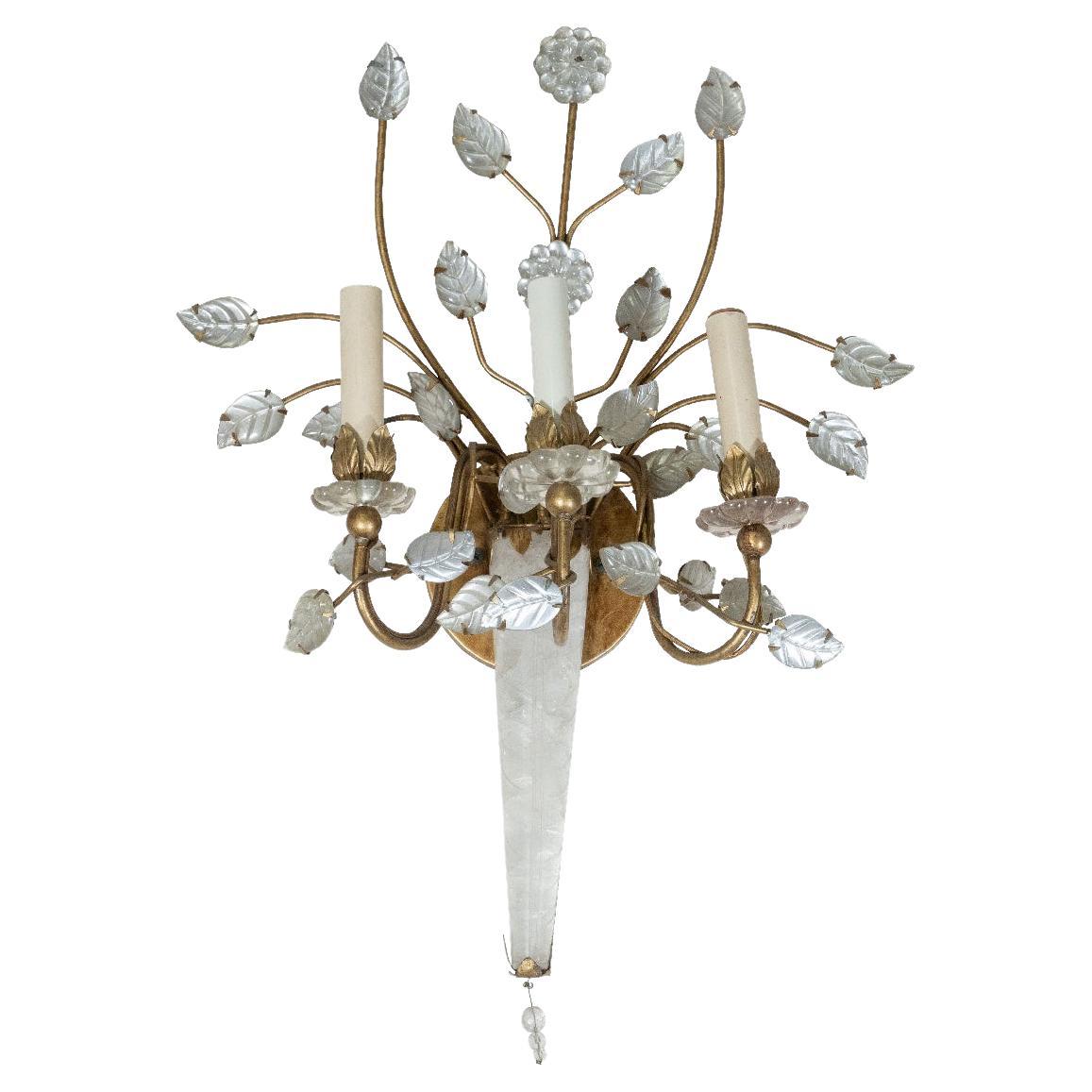 Crystal and Silver Leaf Foliate Motif Sconce