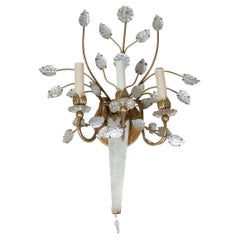 Crystal and Silver Leaf Foliate Motif Sconce