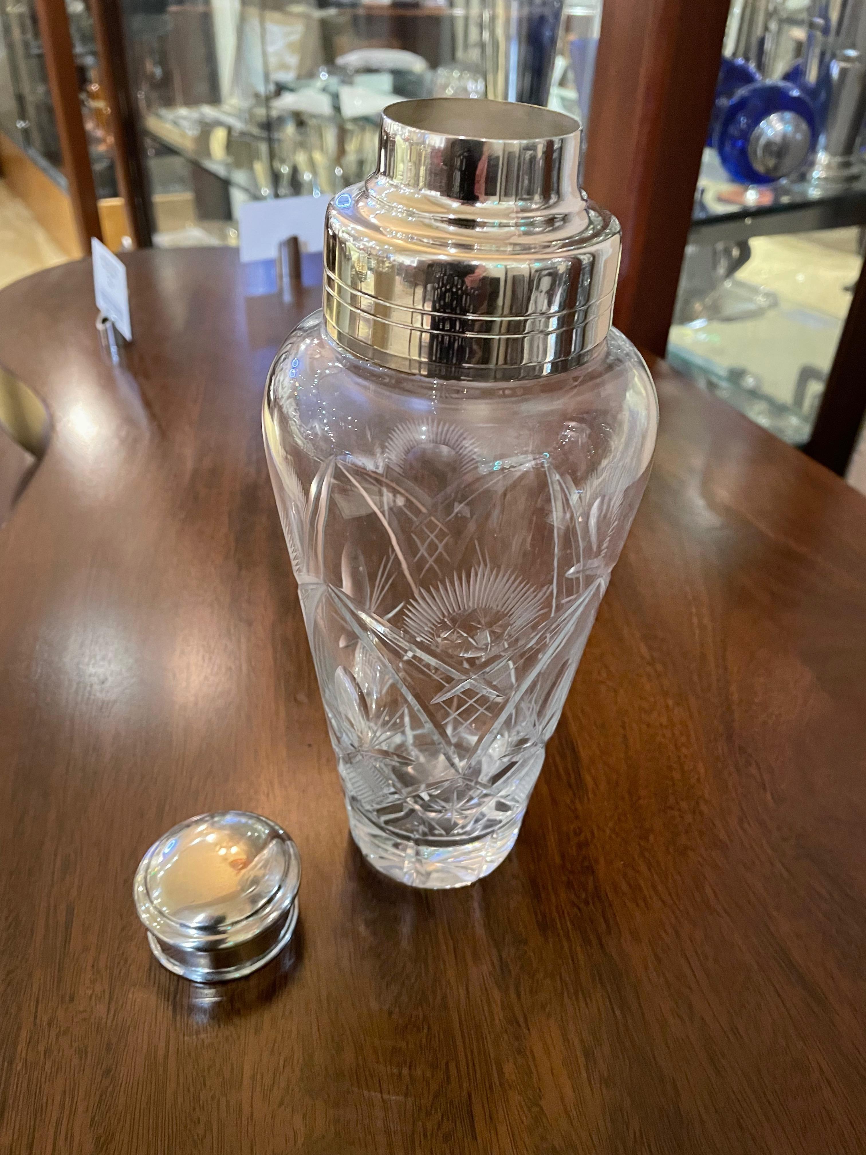 Art Deco Crystal and Silver Martini Cocktail Shaker
