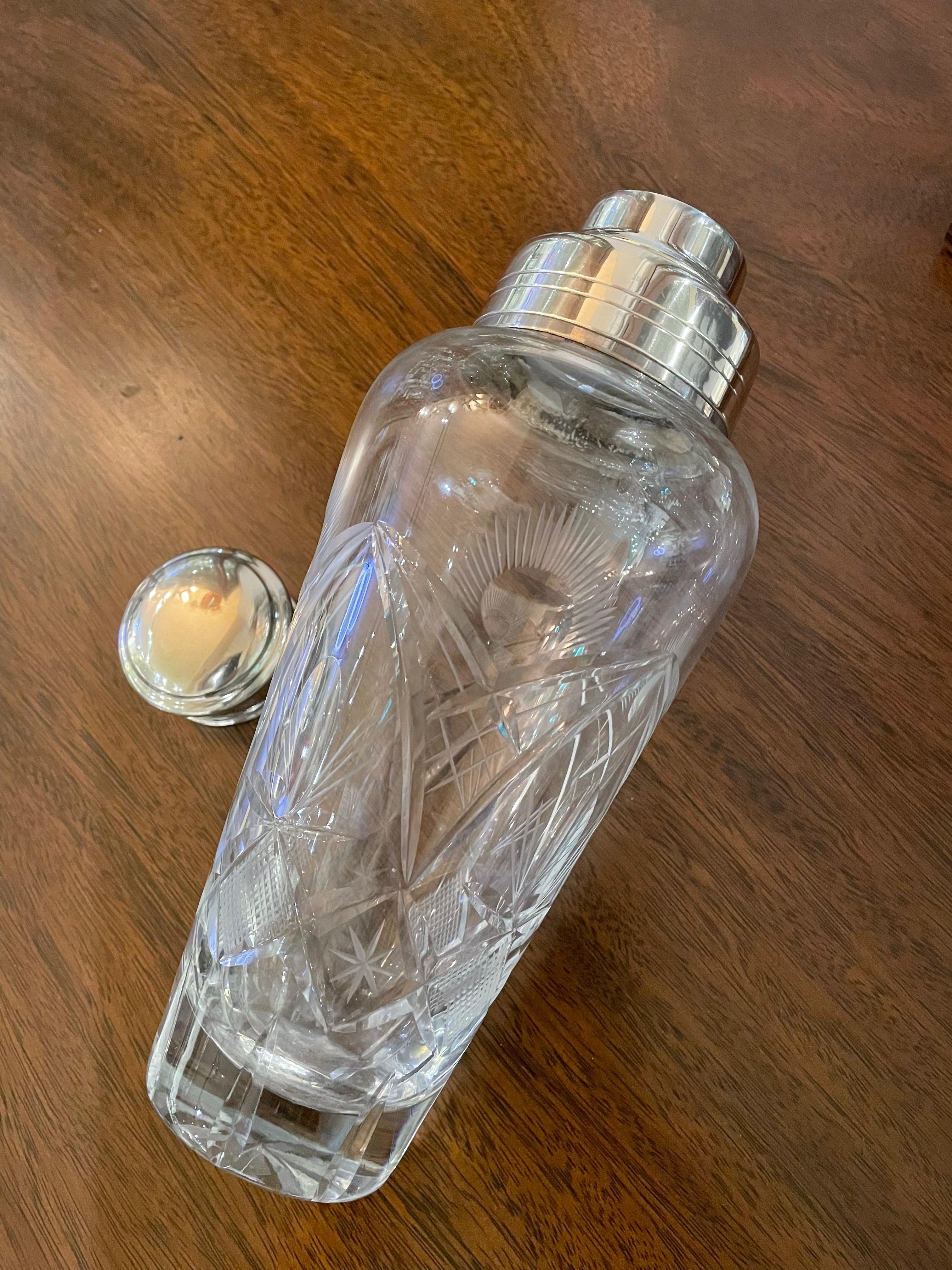French Crystal and Silver Martini Cocktail Shaker