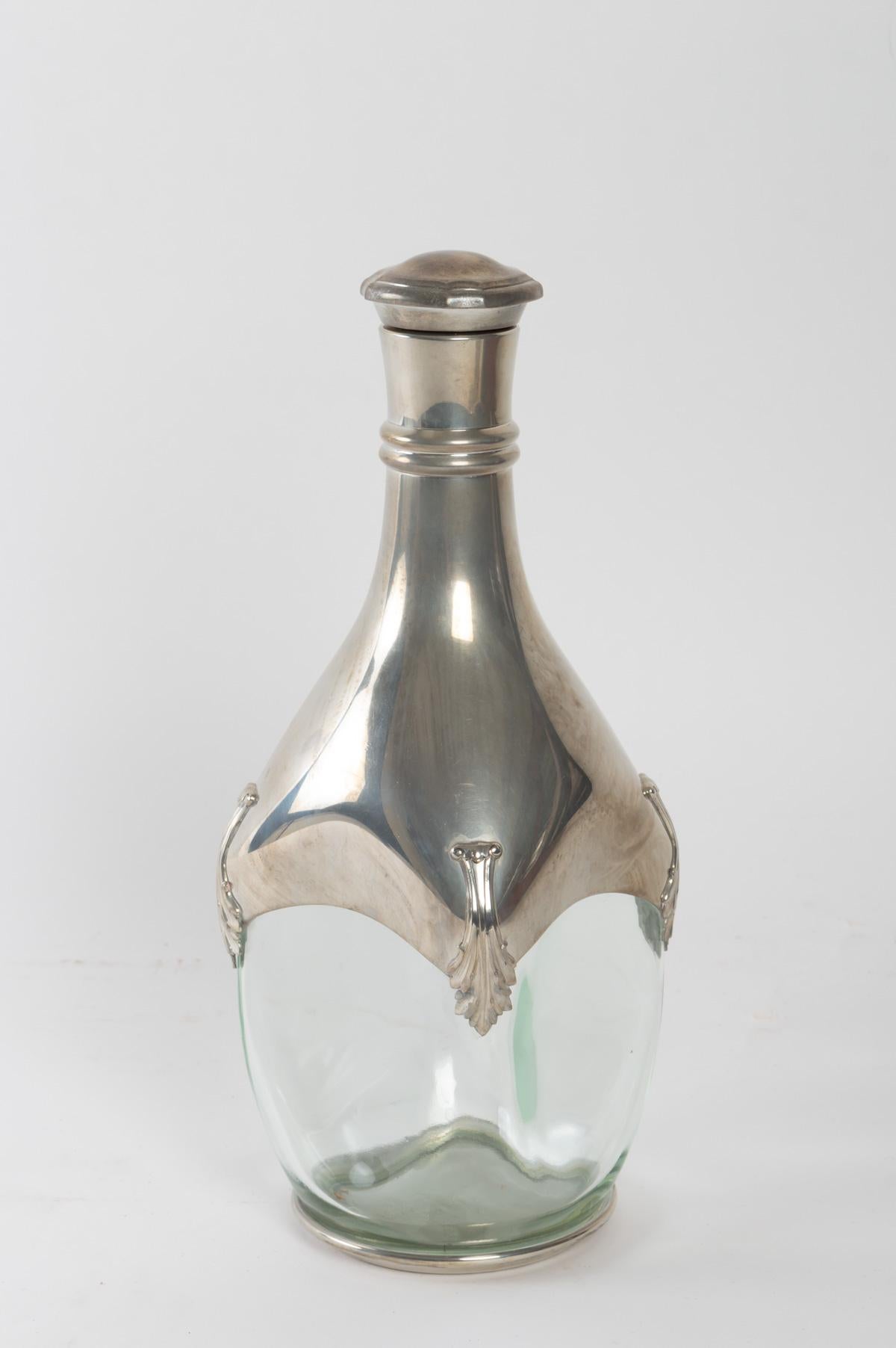 Silvered Crystal and Silver Metal Decanter
