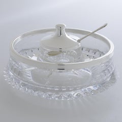 Crystal and Silver Plate Caviar Bowl Dish Chiller Server, circa 1960