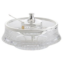 Crystal and Silver Plate Caviar Bowl Dish Chiller Server, circa 1960