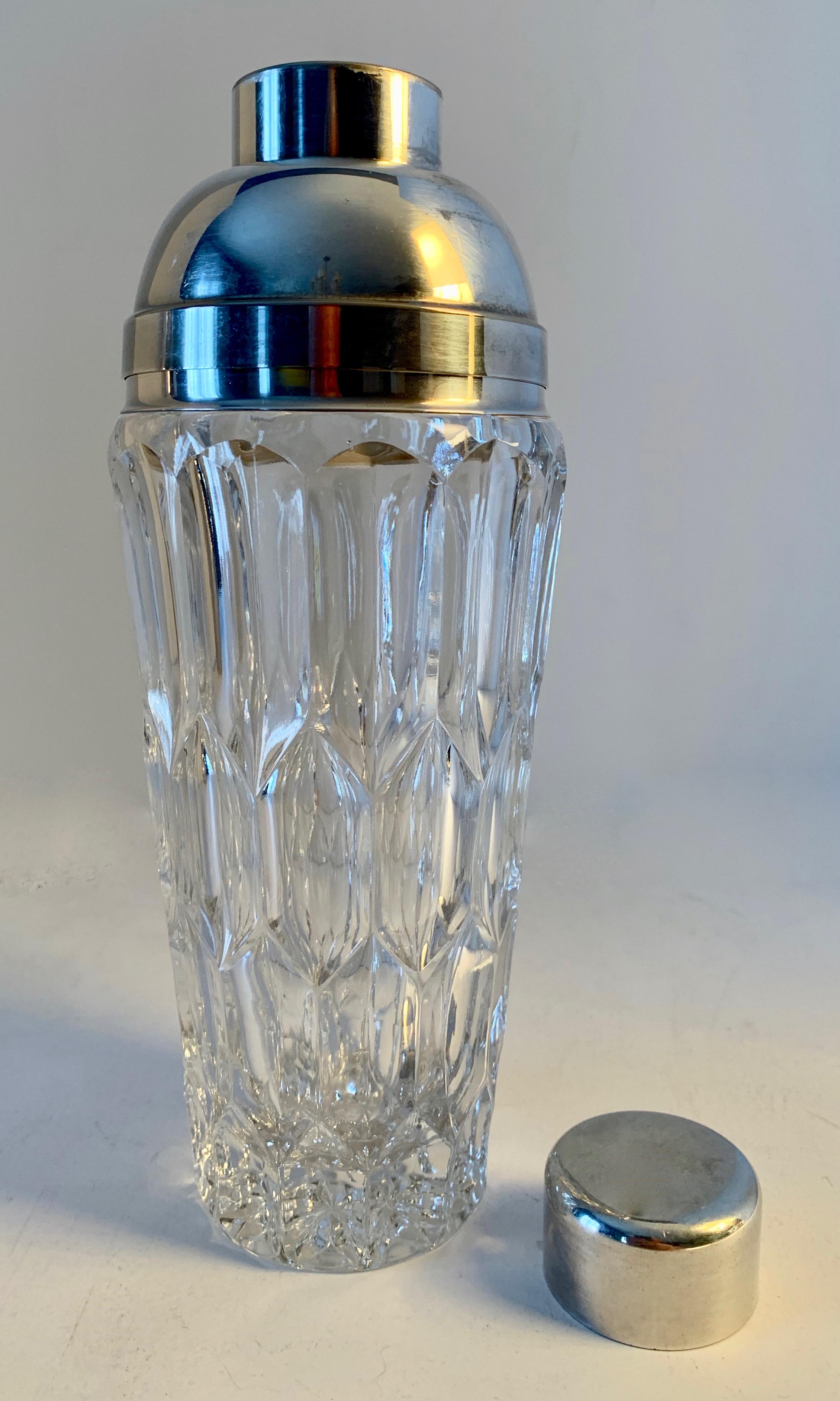 Mid-Century Modern Crystal and Silver Plate Cocktail Shaker