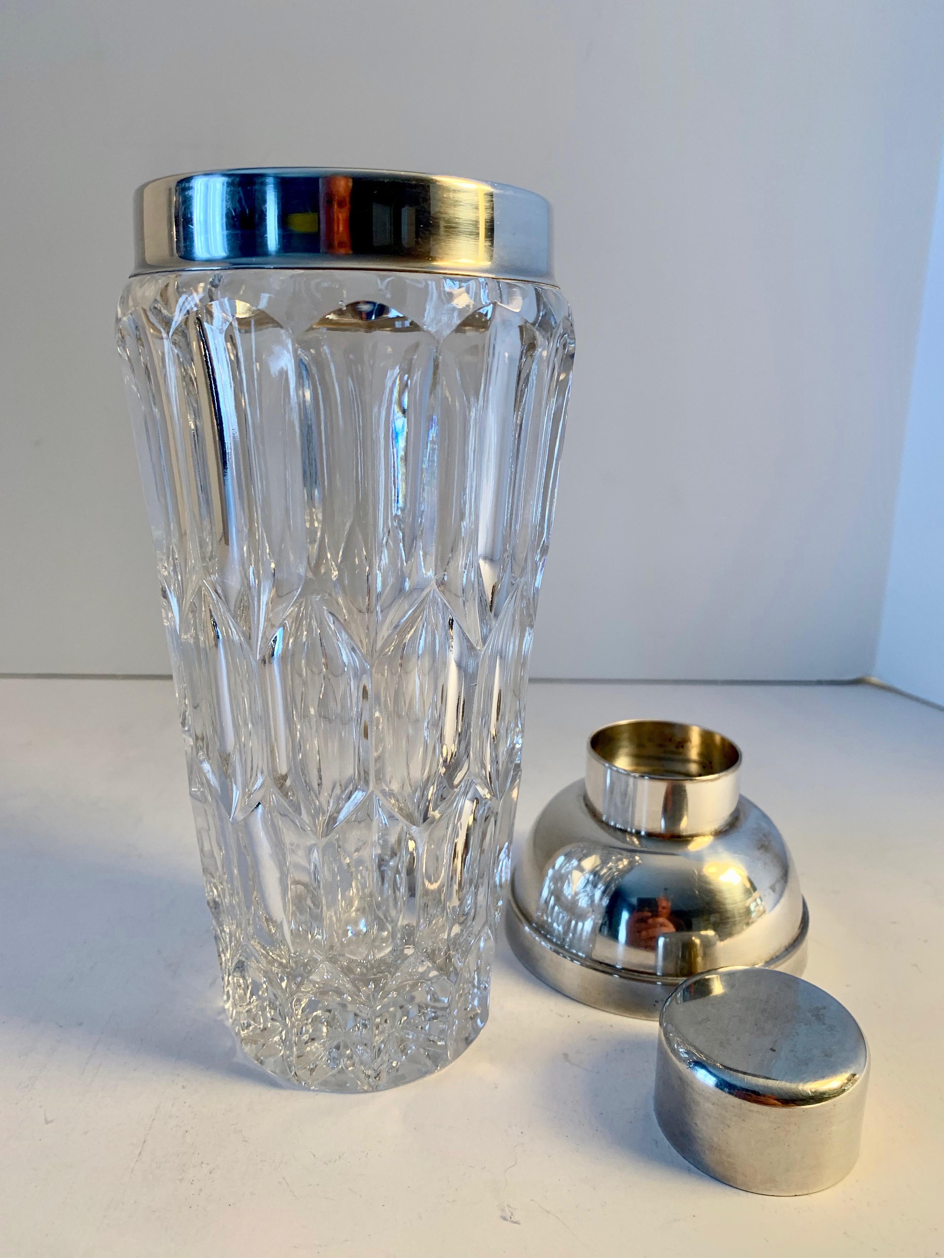 Crystal and Silver Plate Cocktail Shaker In Good Condition In Los Angeles, CA