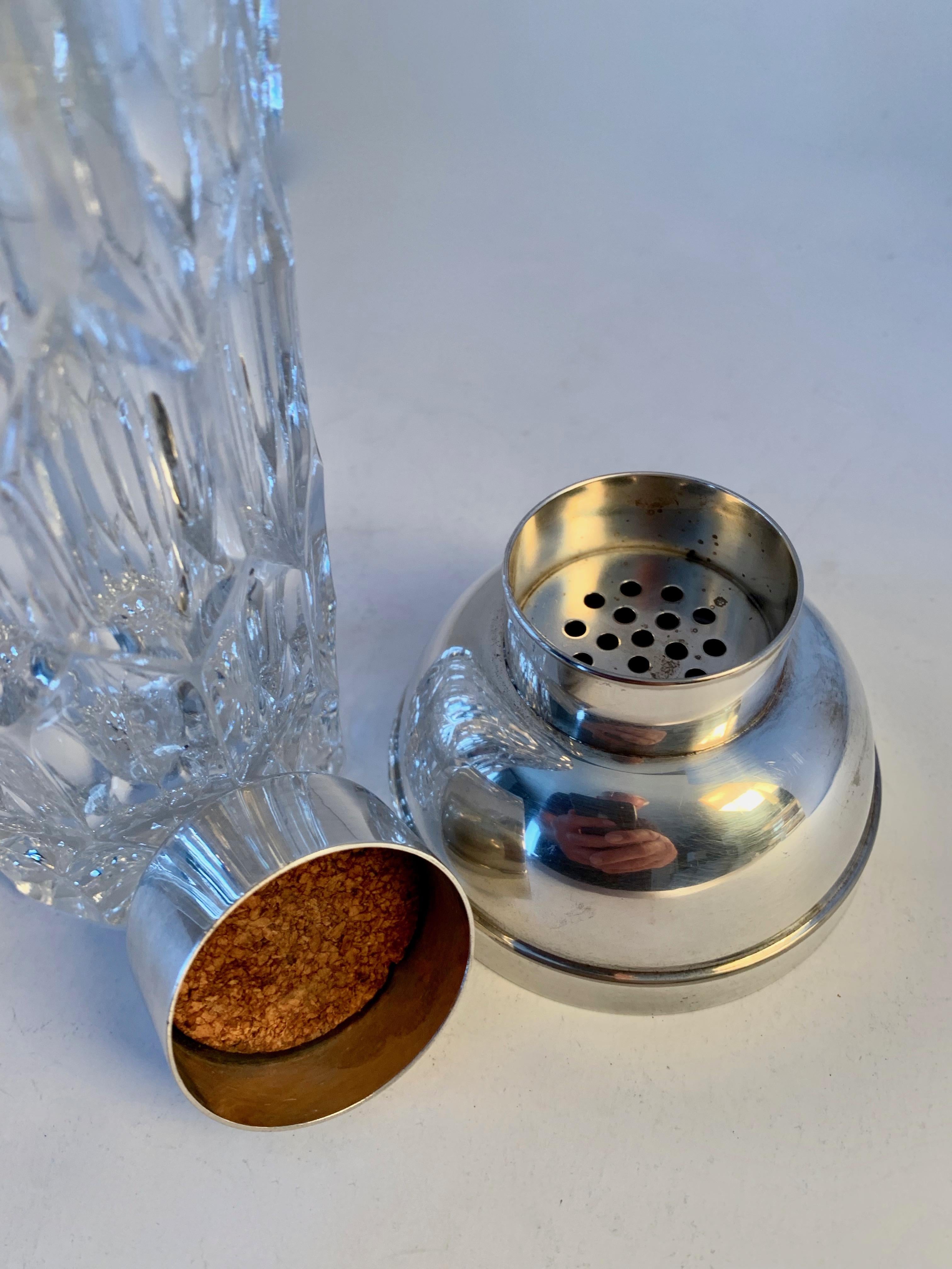 Shaker à cocktail en cristal et plaque d'argent 2