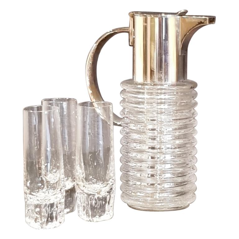 Decantador de cristal y chapa de plata de Sergio Asti, 1965, Italia
