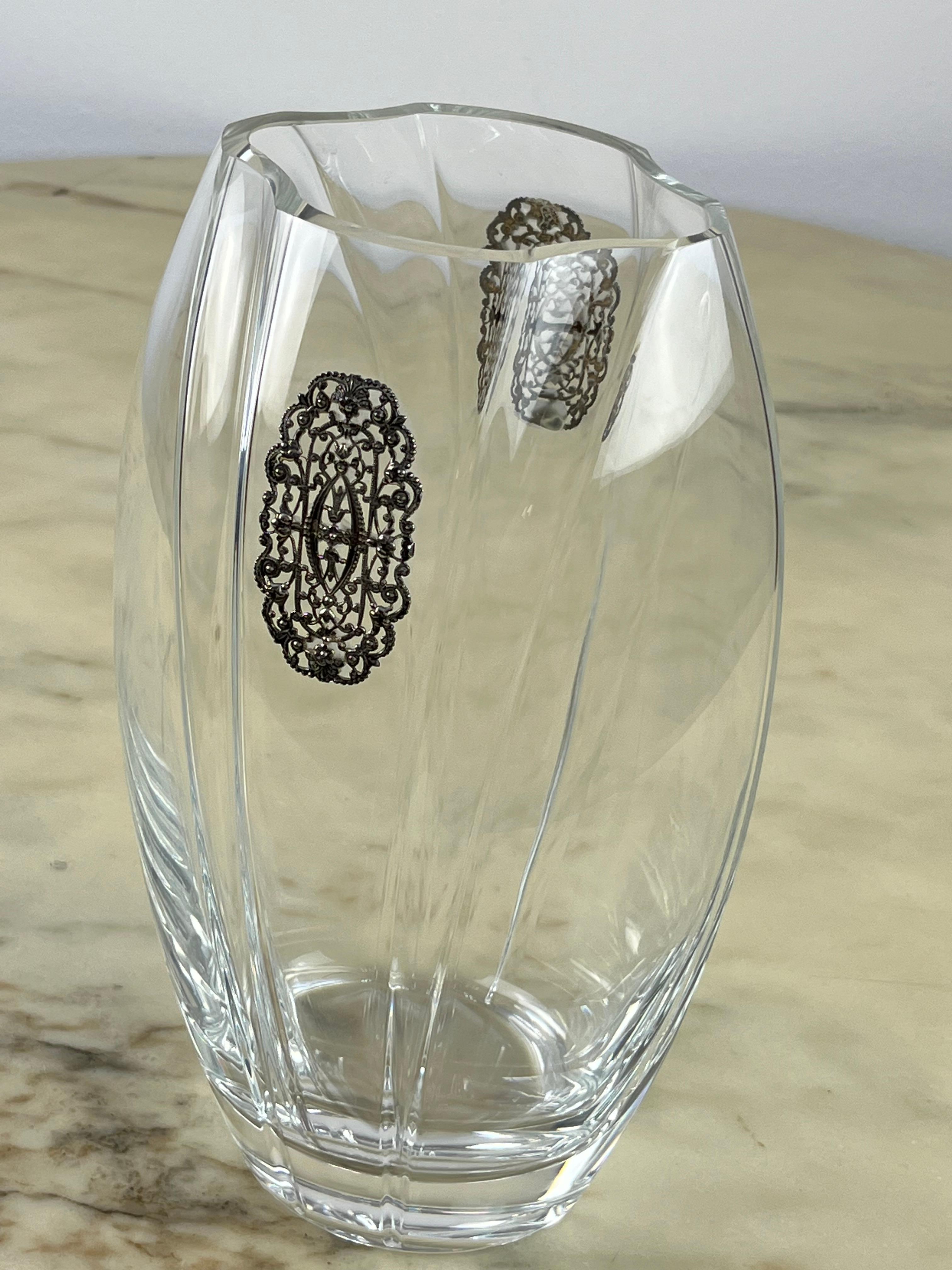 Italian Crystal and Silver Vase, Italy,  1990s For Sale