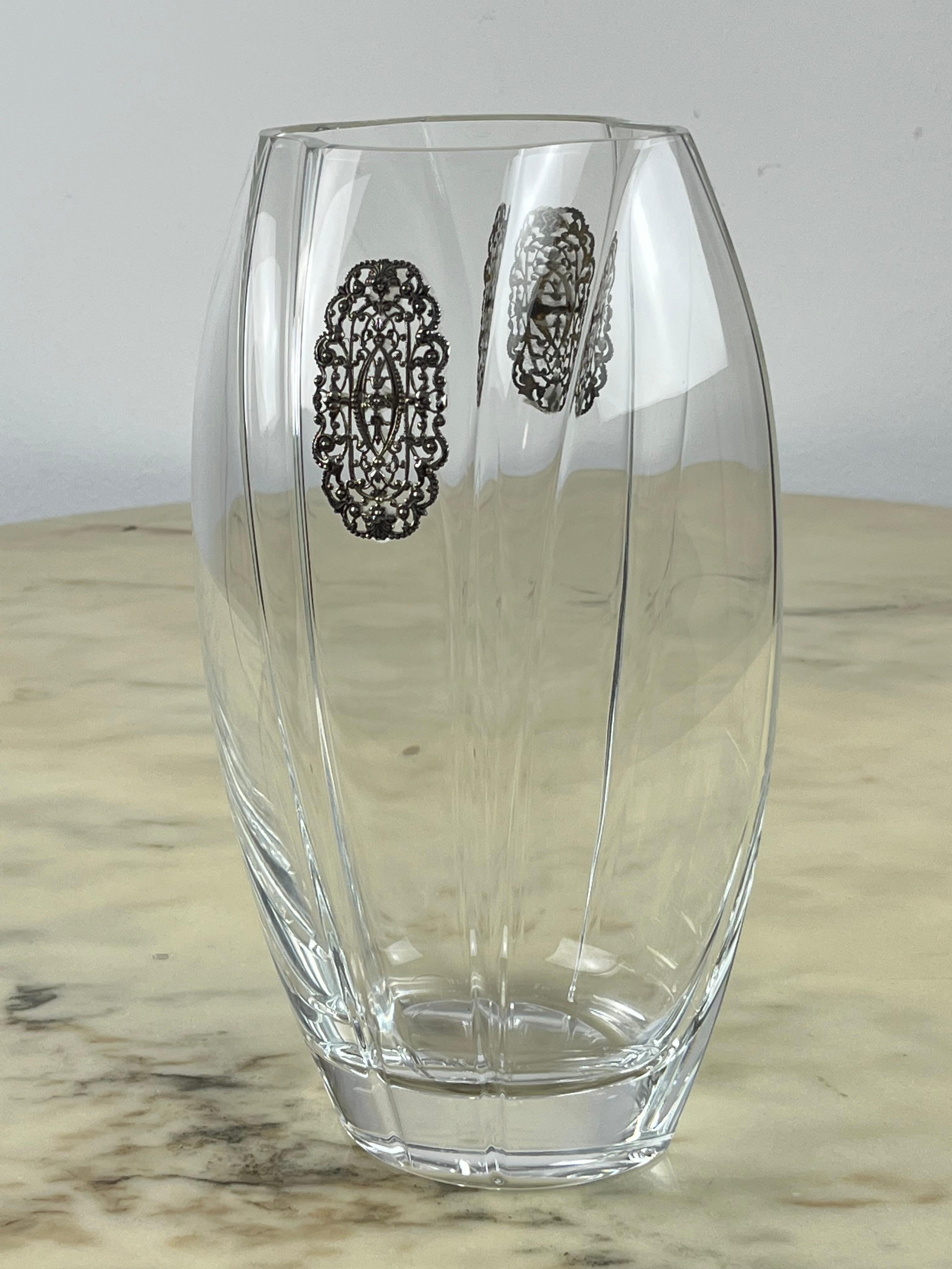 Other Crystal and Silver Vase, Italy,  1990s For Sale