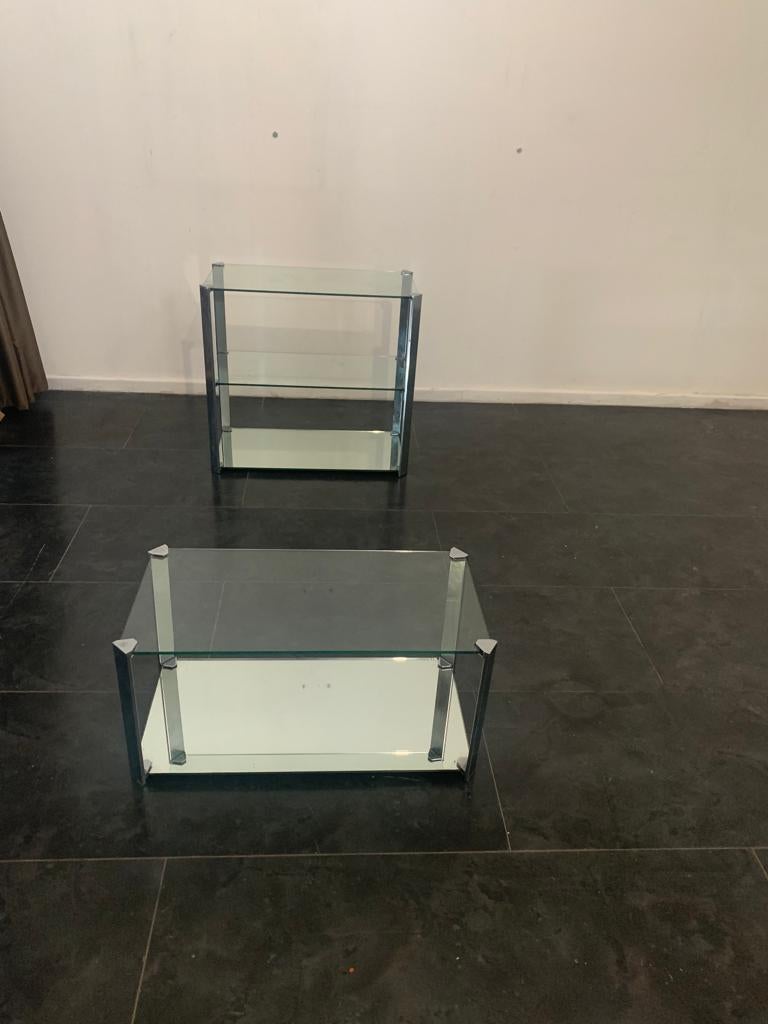 Crystal and Steel Coffee Table and Small Cabinet for Living Room 1970s, Set of 2 In Good Condition For Sale In Montelabbate, PU