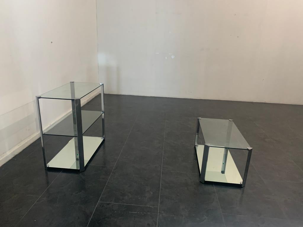 Crystal and Steel Coffee Table and Small Cabinet for Living Room 1970s, Set of 2 For Sale 2