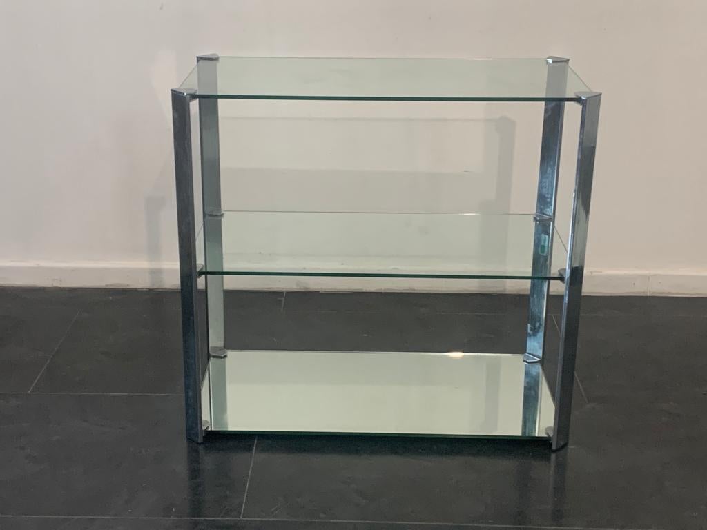 Set von 2 Couchtisch und kleinem Schrank aus Kristall und Stahl für das Wohnzimmer, 1970er Jahre im Angebot 4