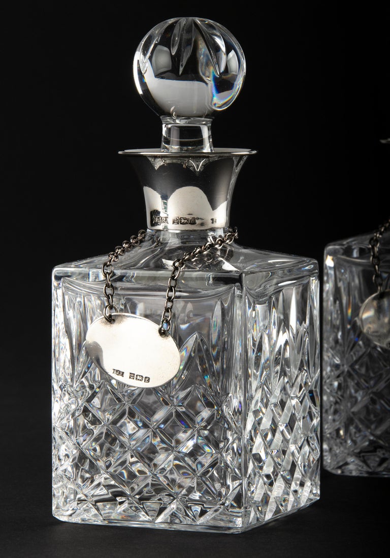 Crystal Decanters, Sterling Silver Bar Set on a Rack Hallmarked