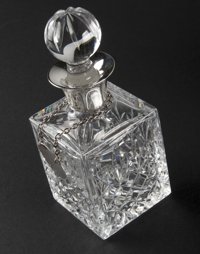 Crystal Decanters, Sterling Silver Bar Set on a Rack Hallmarked Birmingham 1985 For Sale at 1stDibs