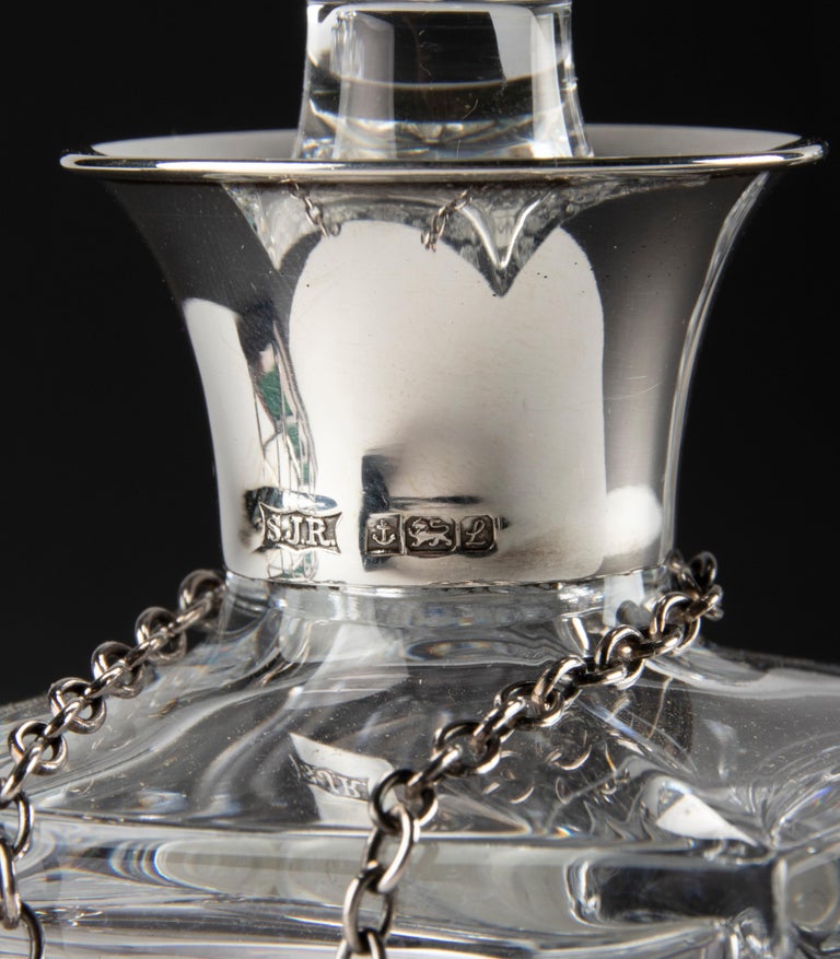 Crystal Decanters, Sterling Silver Bar Set on a Rack Hallmarked