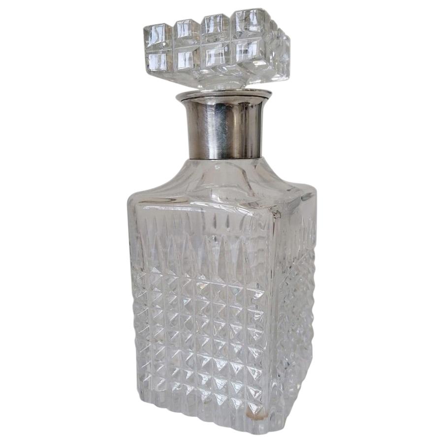 Crystal and Sterling Silver Glass Whiskey Bottle For Sale