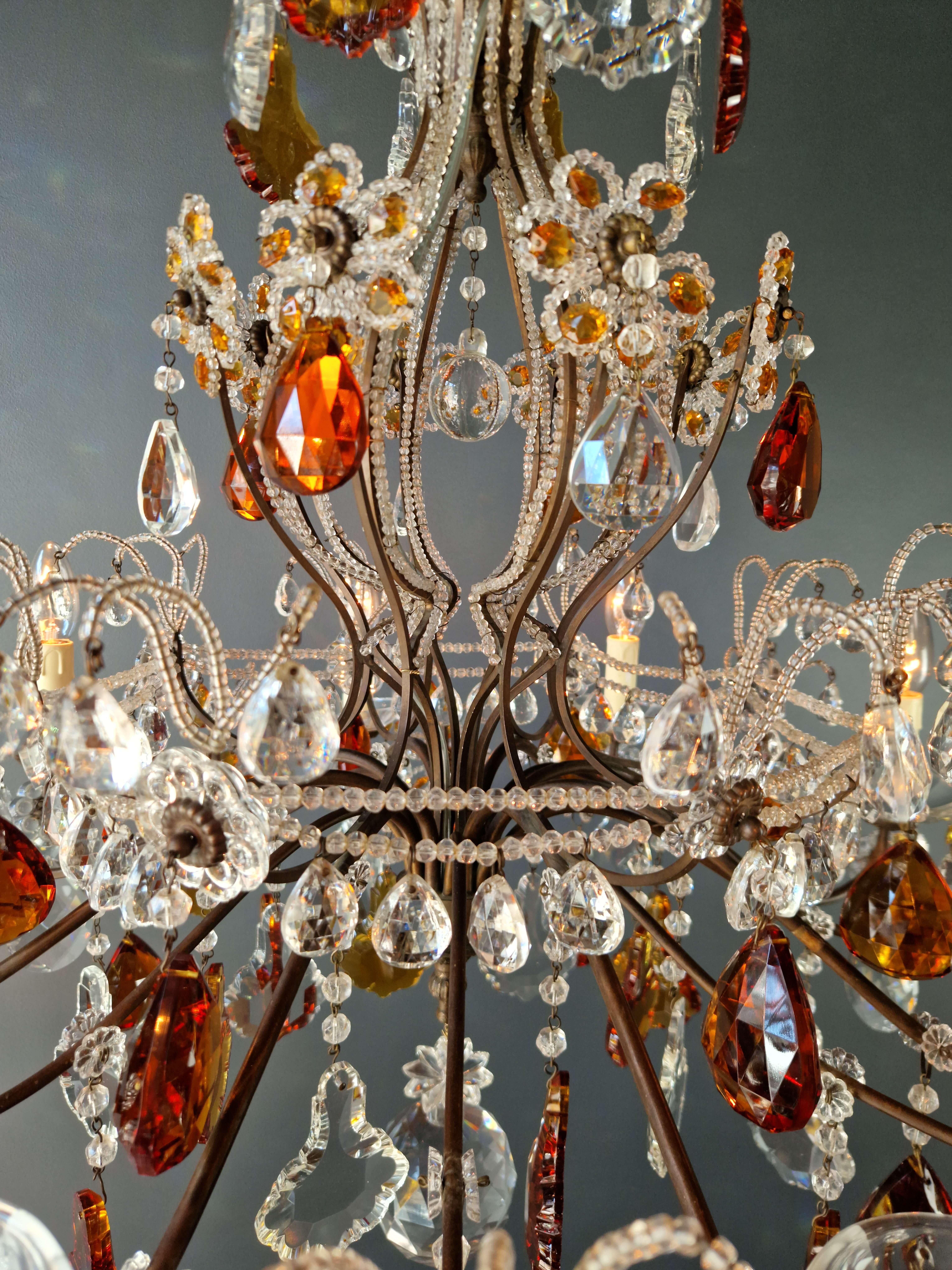 Crystal Antique Chandelier Ceiling Lustre Art Nouveau Florentiner Amber color In Good Condition For Sale In Berlin, DE