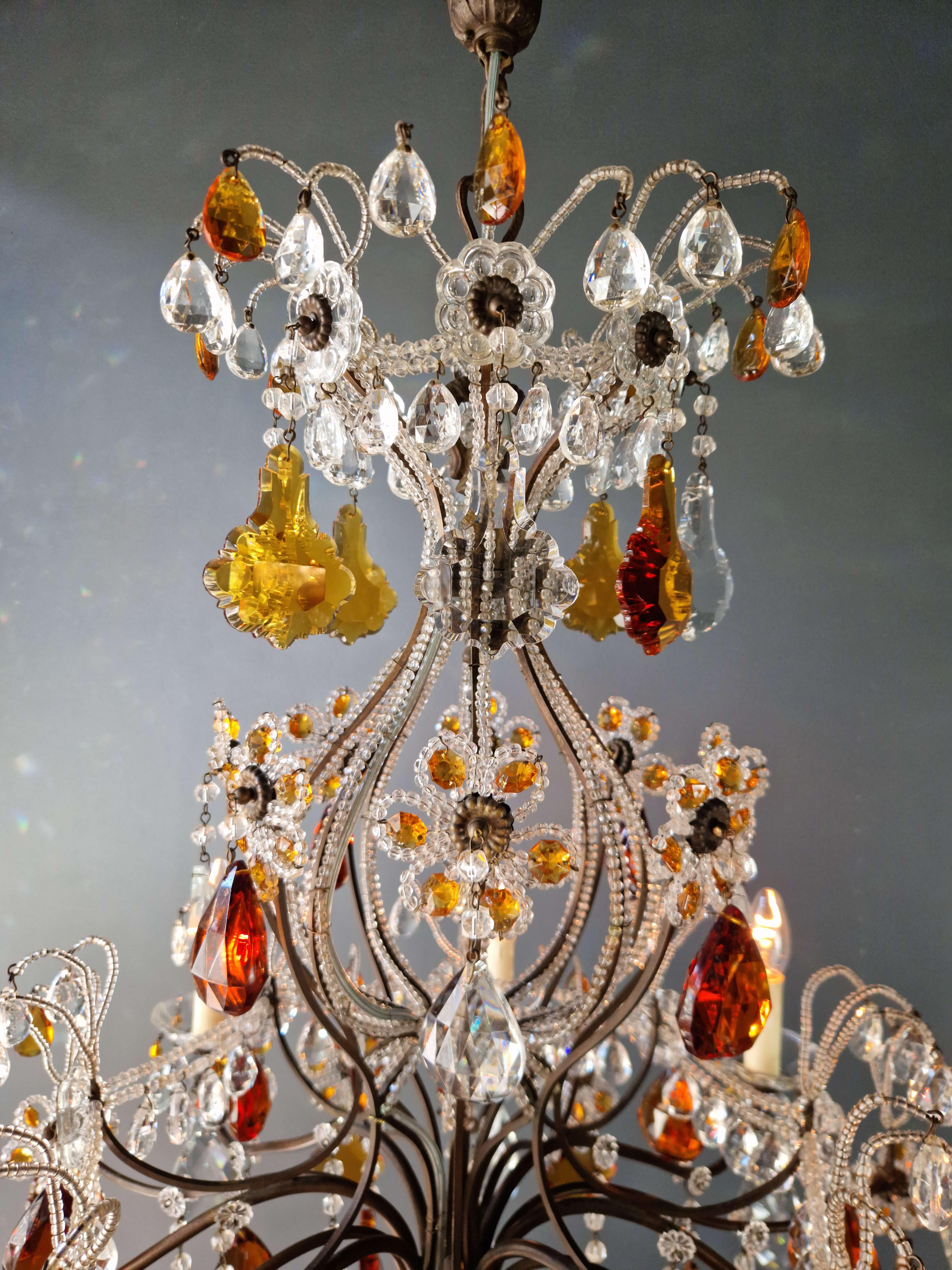 Ottone Lampadario da soffitto in cristallo antico a lustro Art Nouveau Florentine colore ambra